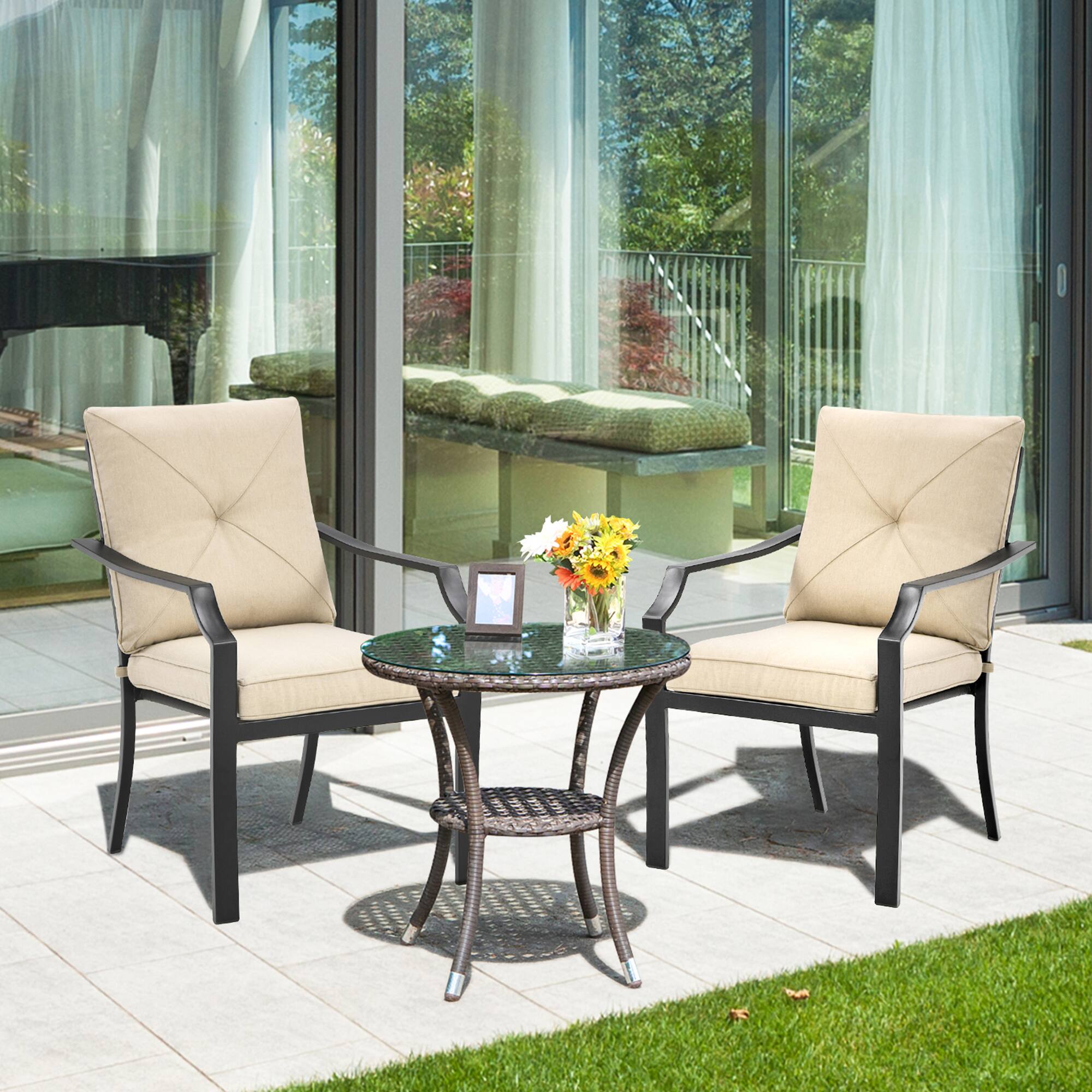 Alt View 3. Gymax - Gymax Set of 4 Stackable Patio Dining Chair Cushioned Armchair Bistro Chair - Black.