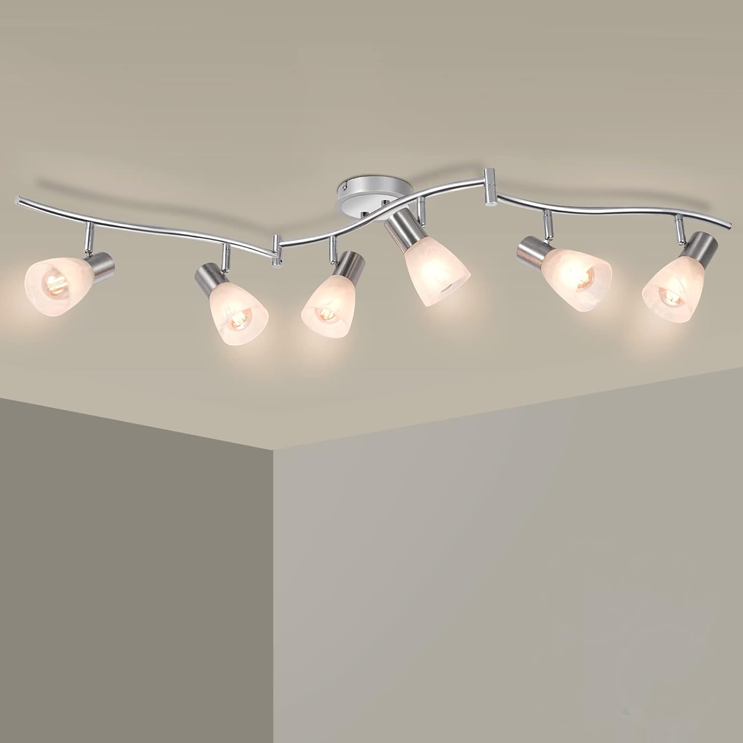 Dazzed Corner - 6-Light Adjustable LED Track Lighting,E12 Base (Bulbs Not Included) - Silver