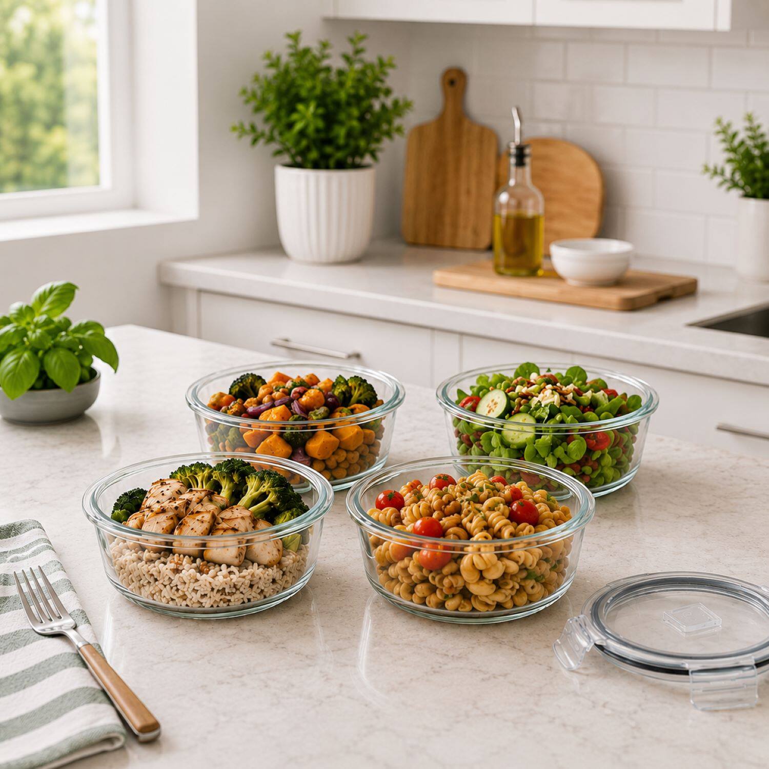 Left. Sorbus - Sorbus Set of 4 Glass Food Storage Containers with Airtight Locking Lids, Microwave, Oven, Freezer & Dishwasher Safe - Clear.