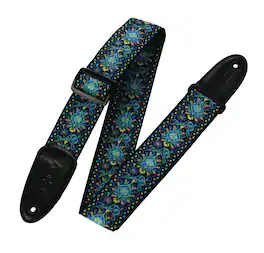 Levy's Leathers - 60s Hootenanny Jacquard Weave Guitar Strap, Print Series - 2 inch. Wide - Blue, Black & Yellow