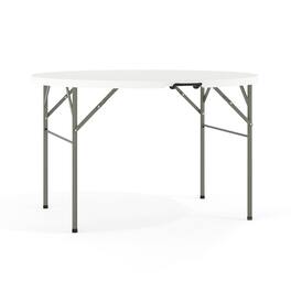 Emma + Oliver - 4-Foot Round Bi-Fold Plastic Banquet and Event Folding Table with Carrying Handle - Granite White