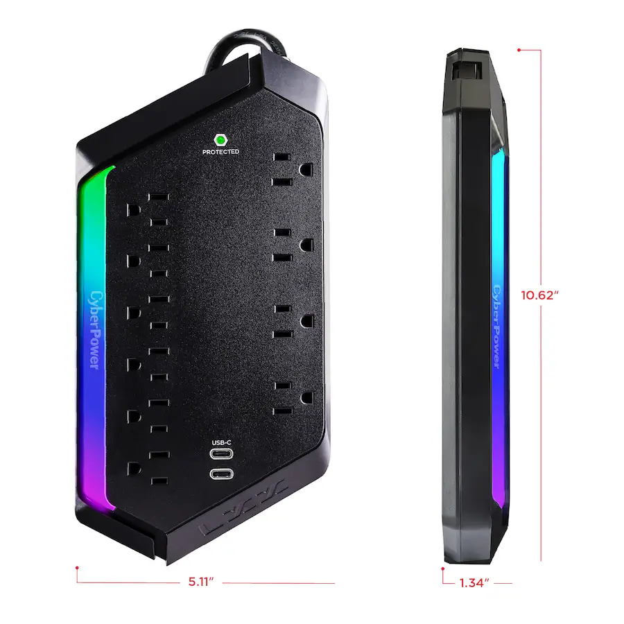 CyberPower GXS1005C2 10 Outlet Surge Protector with RGB Lighting and ...