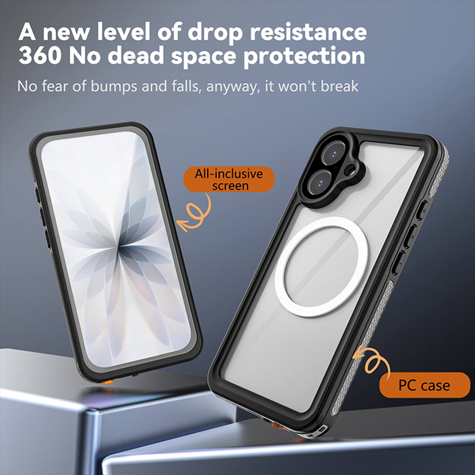 A new level of drop resistance  
360 No dead space protection  
No fear of bumps and falls, anyway, it won't break  
All-inclusive screen  
PC case