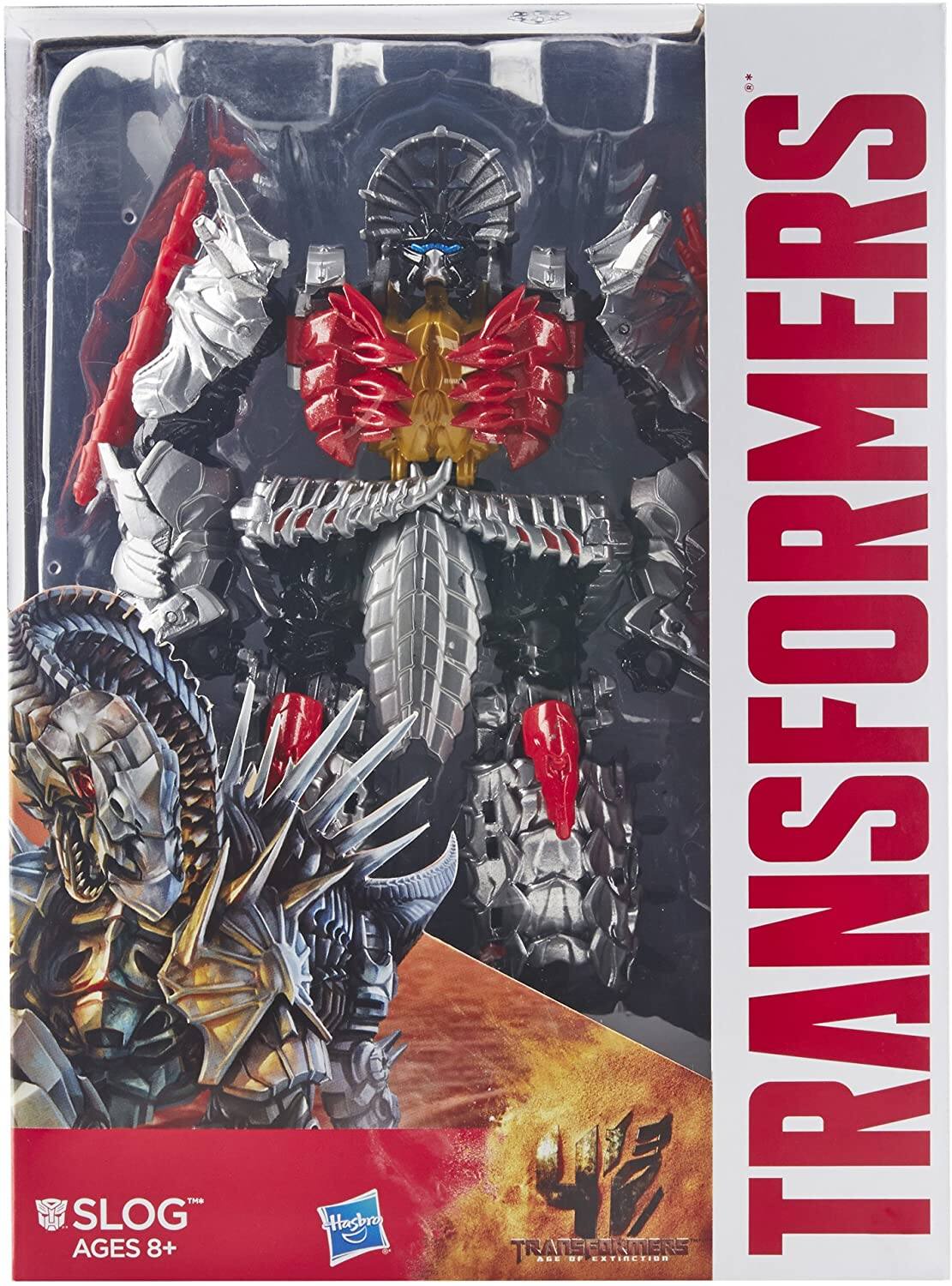 Sure, here is the corrected and grouped text from the image:

- **SLOG**
- **AGES 8+**
- **TRANSFORMERS**
- **TRANSFORMERS AGE OF EXTINCTION**