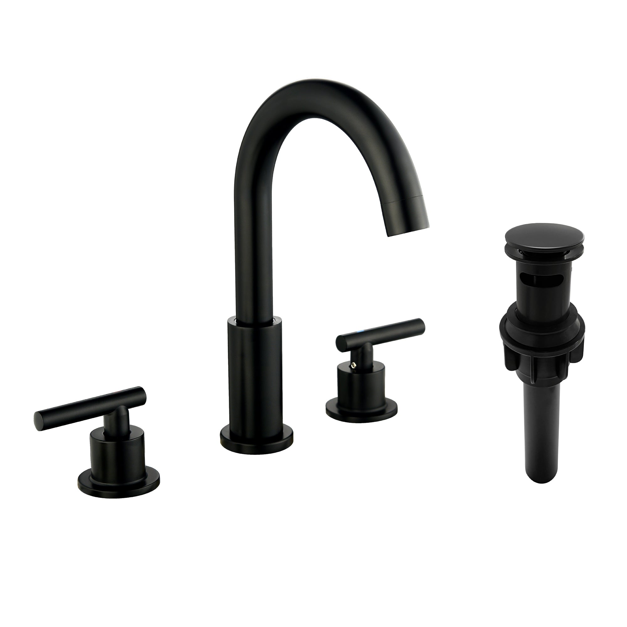 Left. Boyel Living - 8 in Widespread Double Handle 1.2 GPM Bathroom Faucet with Quick Connect Hose and Pop Up Drain in Matte Black - Matte Black.