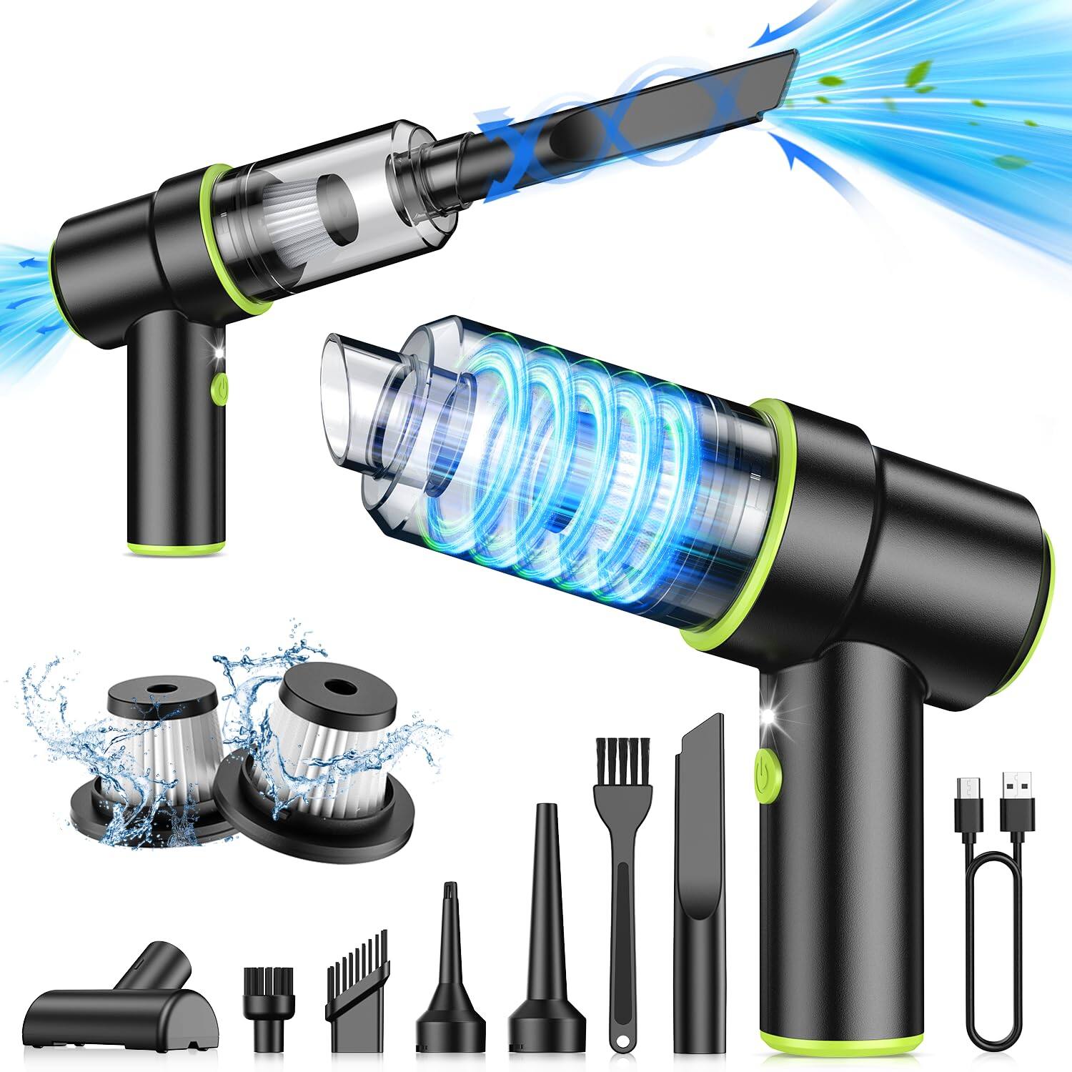 Front. Fabibe - Handheld Car Vacuum Cleaner 9000pa And Air Duster 120w High Power Hand Held With Led Light Multi-nozzles For Home - Green.