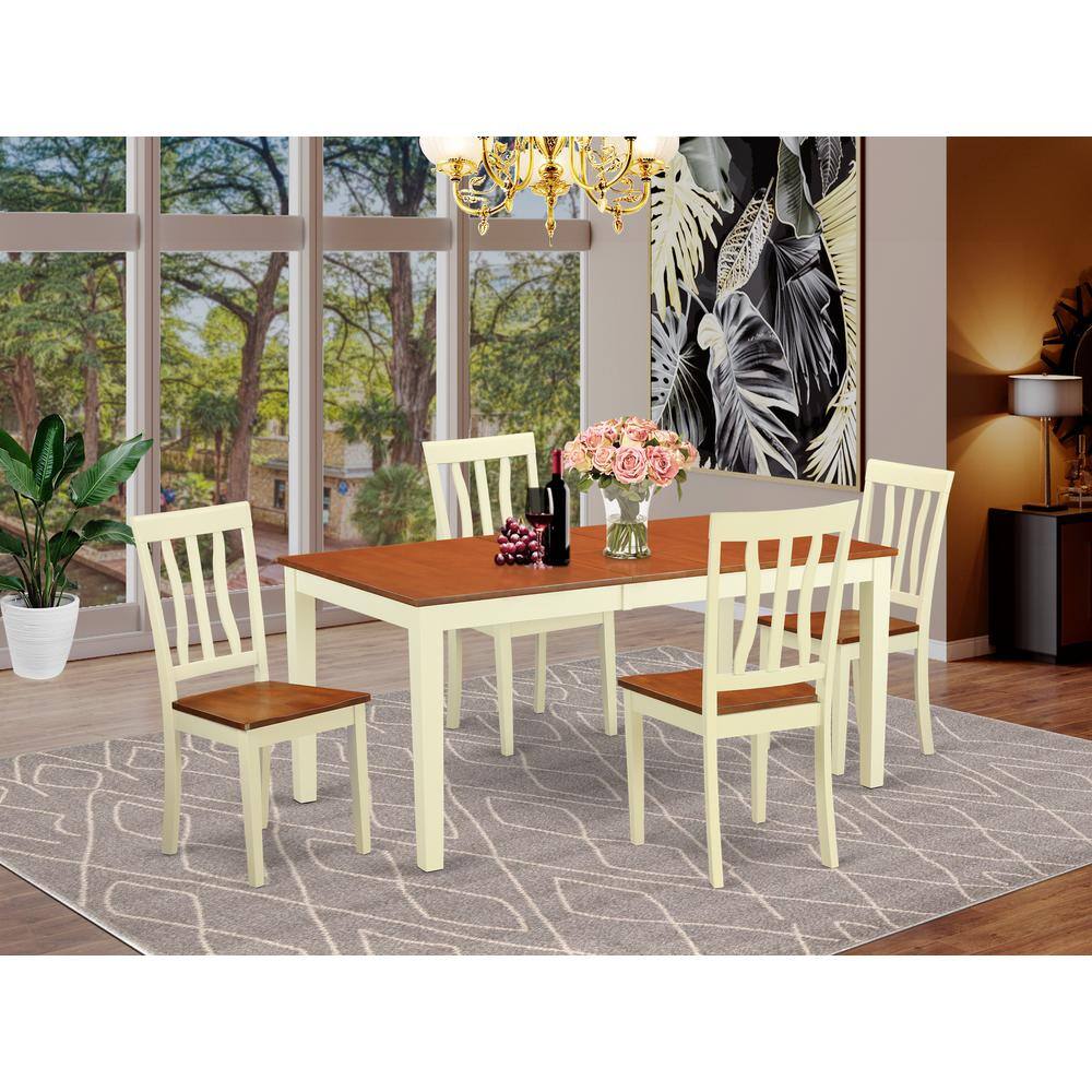 Back. East West Furniture - 5 Pc dinette Table set -Table and 4 Dining Chairs - Buttermilk & Cherry.
