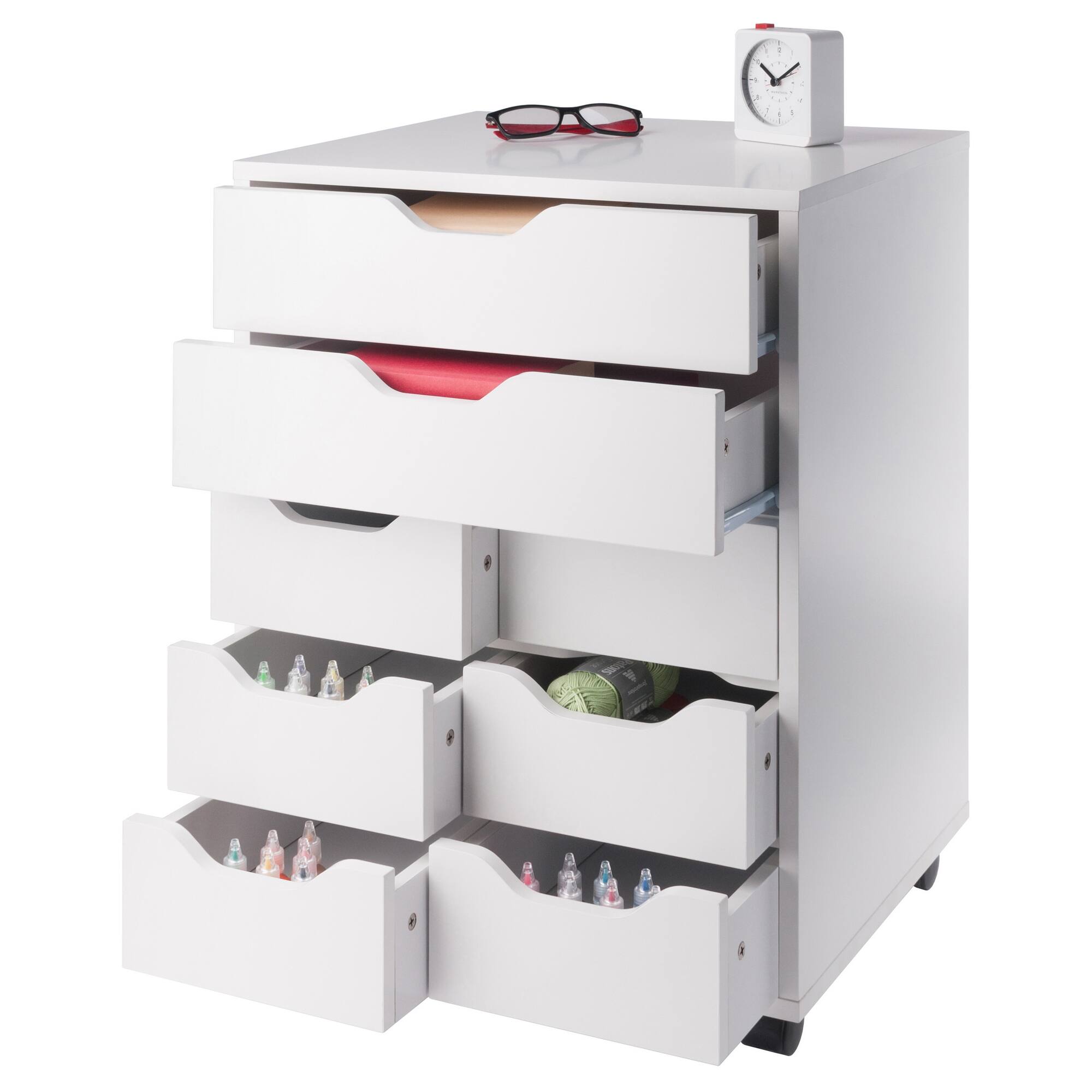 Alt View 8. Winsome Wood - Norfolk 6 Bins, 2 Drawer Mobile Cabinet - White.