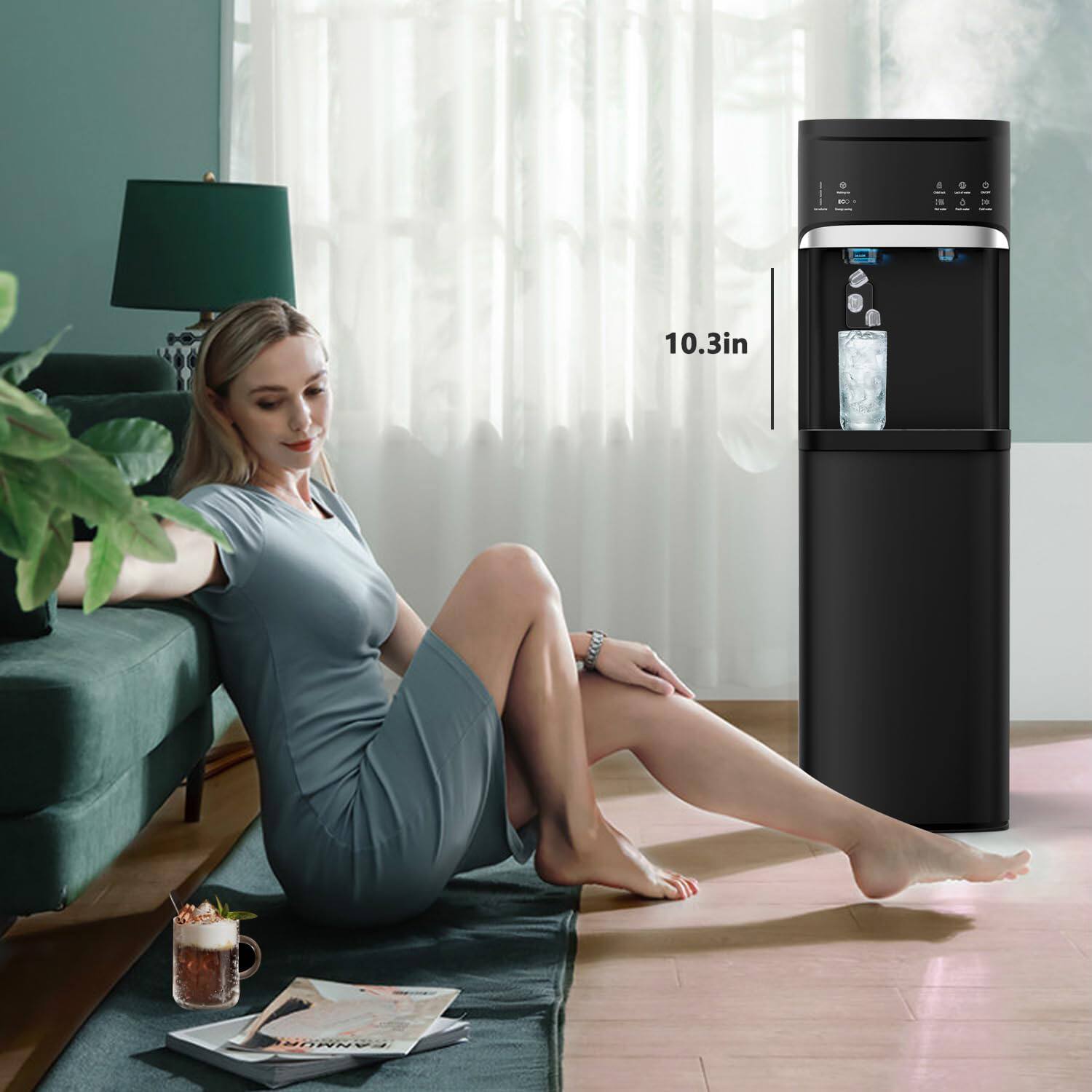 Alt View 5. Parrot Uncle - 3-in-1 Black Hote Cold Bottom Loading Water Dispenser with Ice Maker - Black.