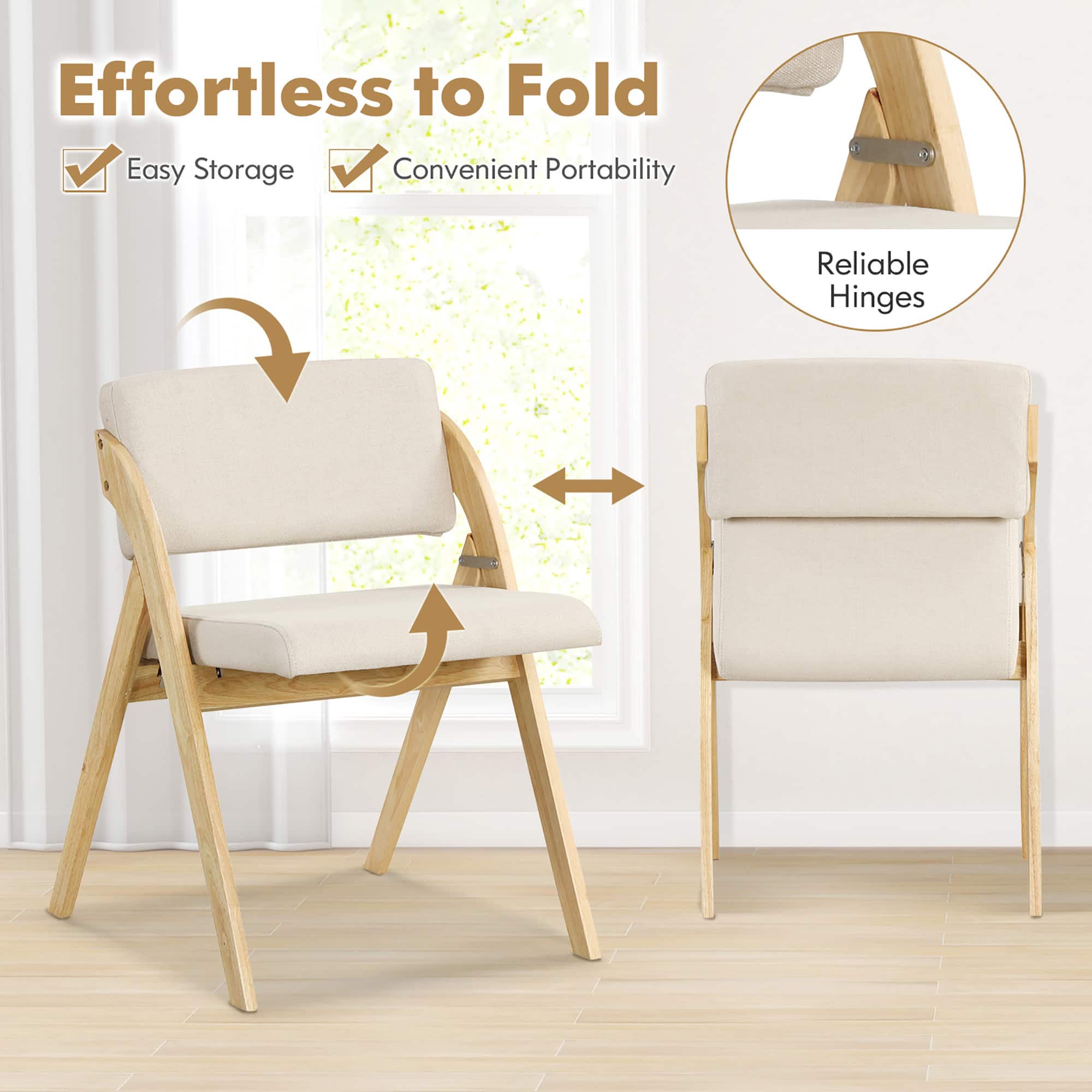 Gymax Set of 4 Dining Chairs Folding Kitchen Chair w/ Rubber Wood