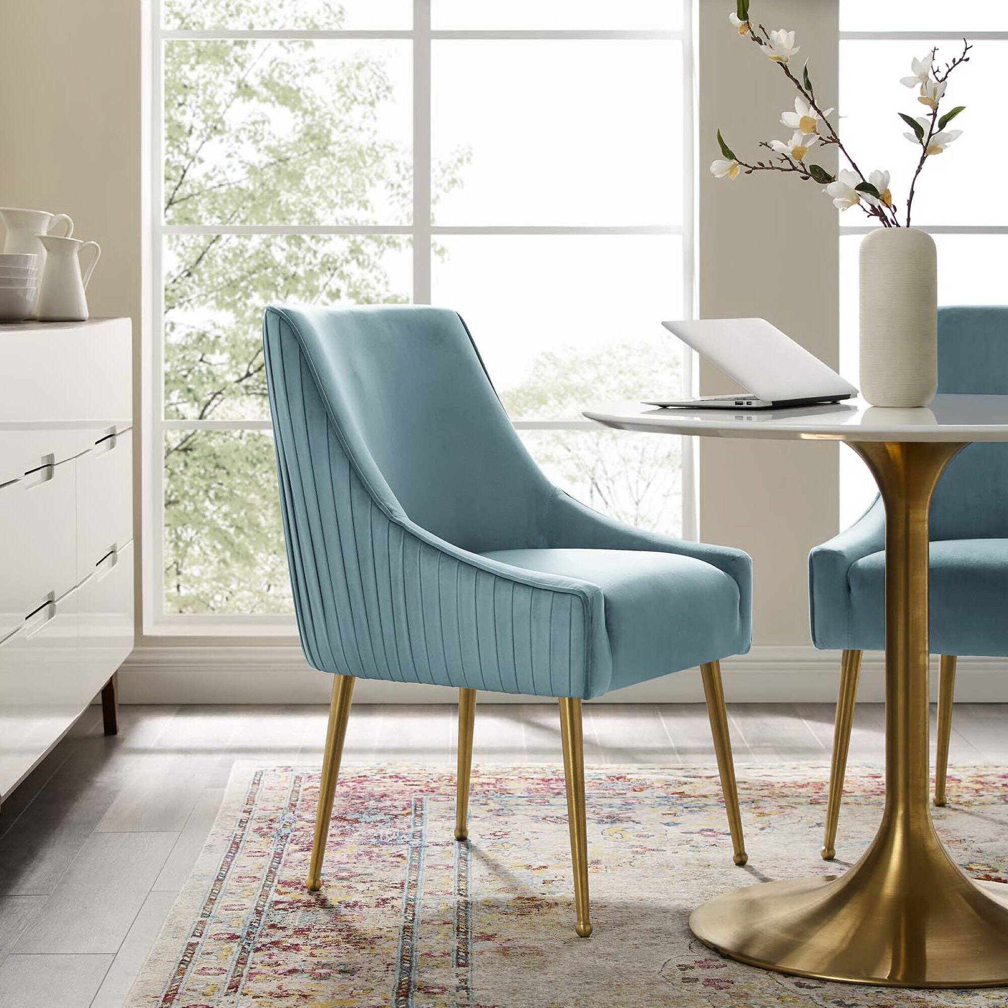 Alt View 1. Modway - Discern Pleated Back Upholstered Performance Velvet Dining Chair by Modway - Blue.
