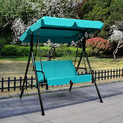 Front. Gymax - Gymax Blue Outdoor Swing Canopy Patio Swing Chair 2-Person Canopy Hammock - Blue.