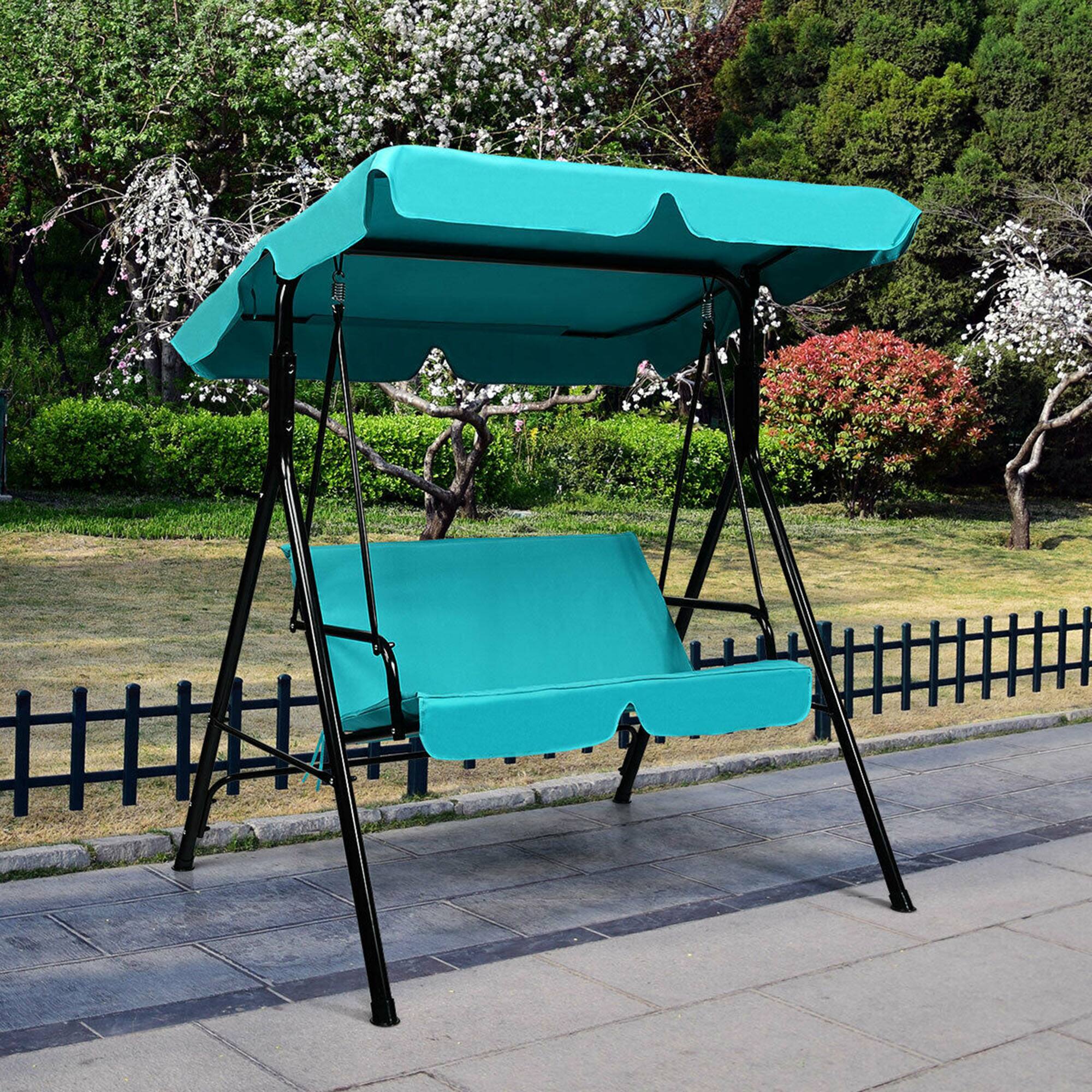 Front. Gymax - Gymax Blue Outdoor Swing Canopy Patio Swing Chair 2-Person Canopy Hammock - Blue.