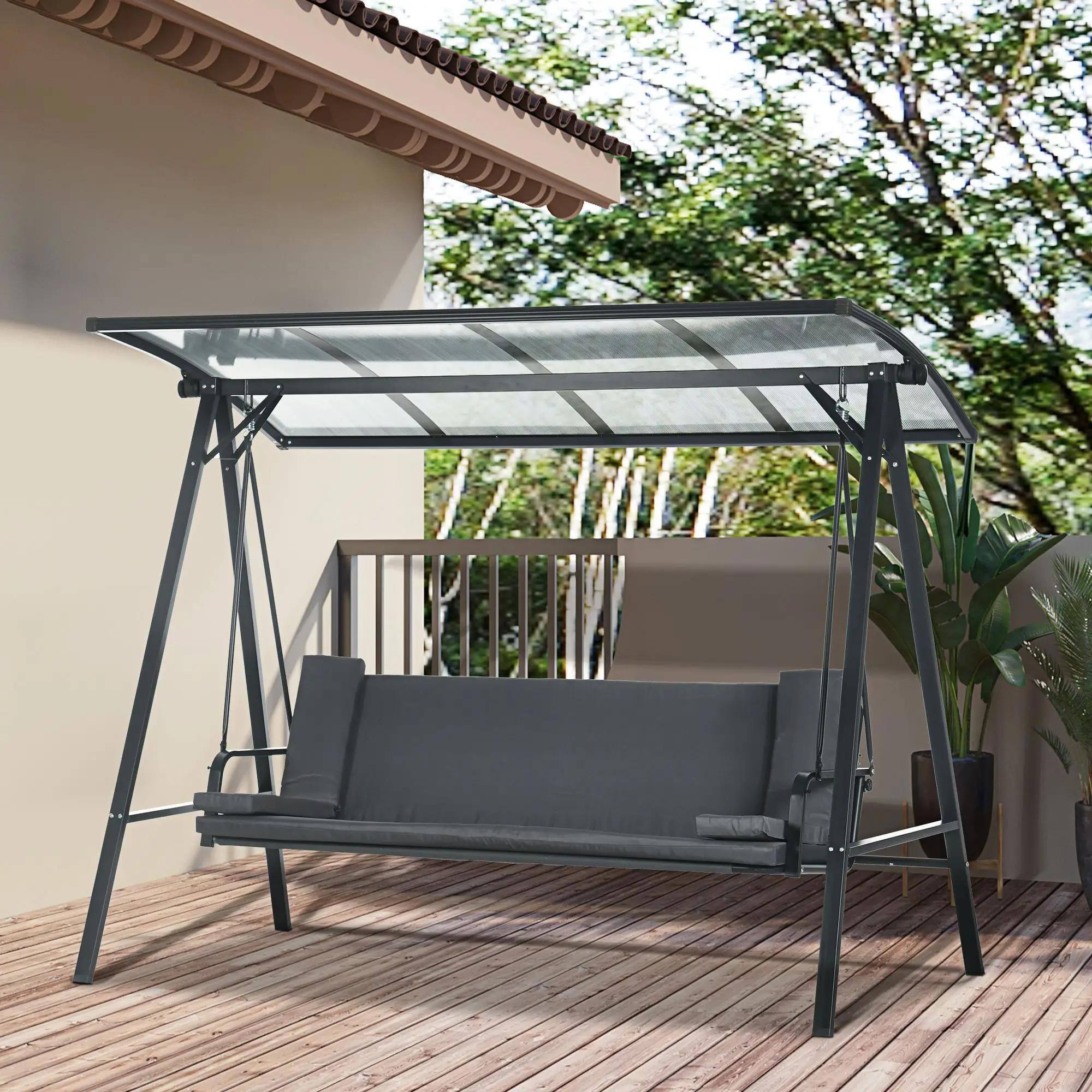Left. Resenkos - Resenkos 3-Seat Swing Set, Convertible Hammock Bed With Comfort, Sunproof Canopy Roof, Ideal for Porch, Gray.