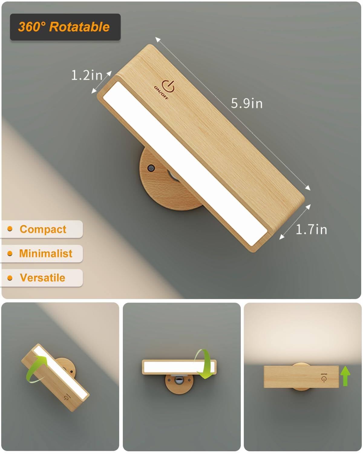 360° Rotatable

1.2in  
5.9in  
1.7in

- Compact  
- Minimalist  
- Versatile