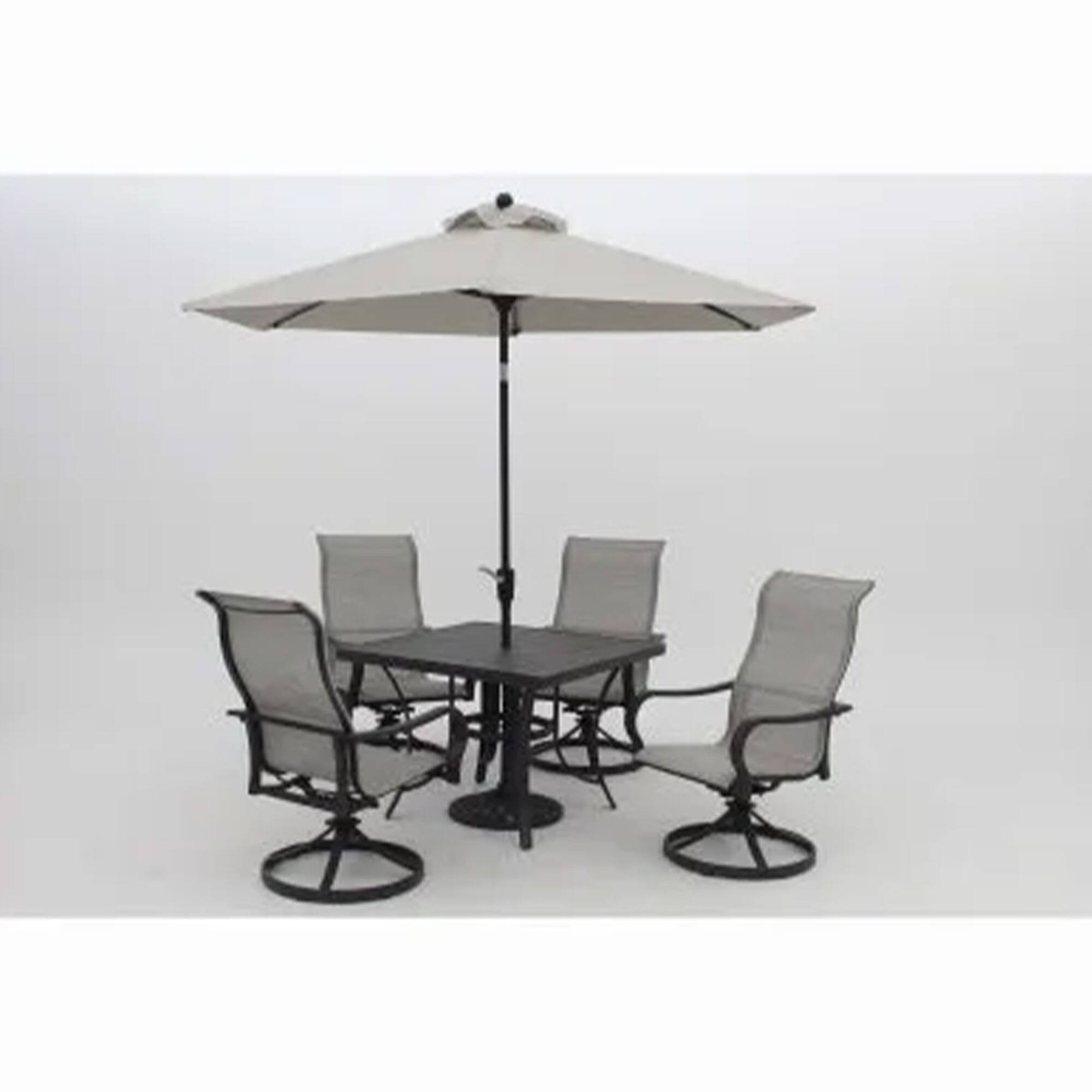 Alt View 4. Four Seasons Courtyard - Four Seasons Courtyard Palermo Slat Top Dining Table with Umbrella Hole, Gray - Gray.