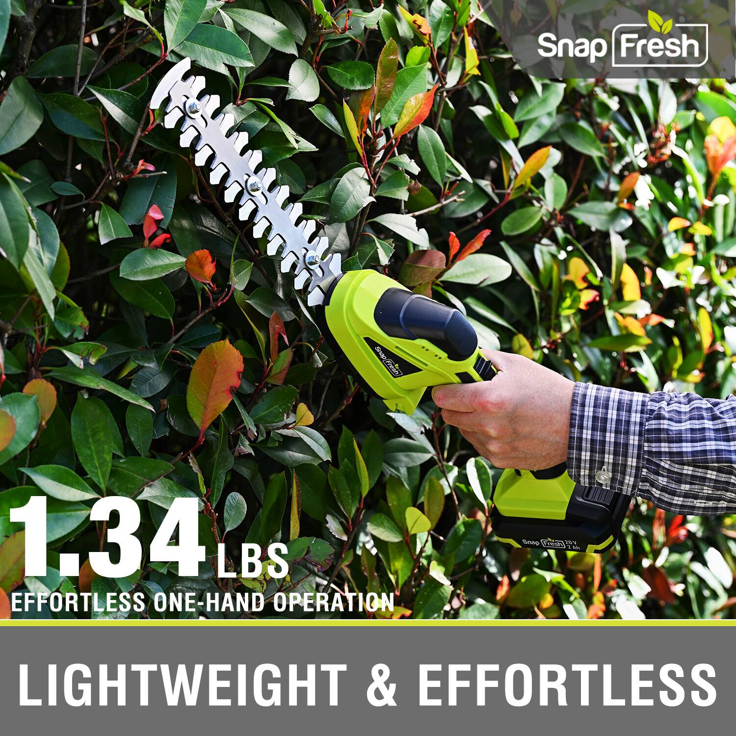 SnapFresh 20V Cordless Hedge Trimmer 2 in 1 Shrub Trimmer and