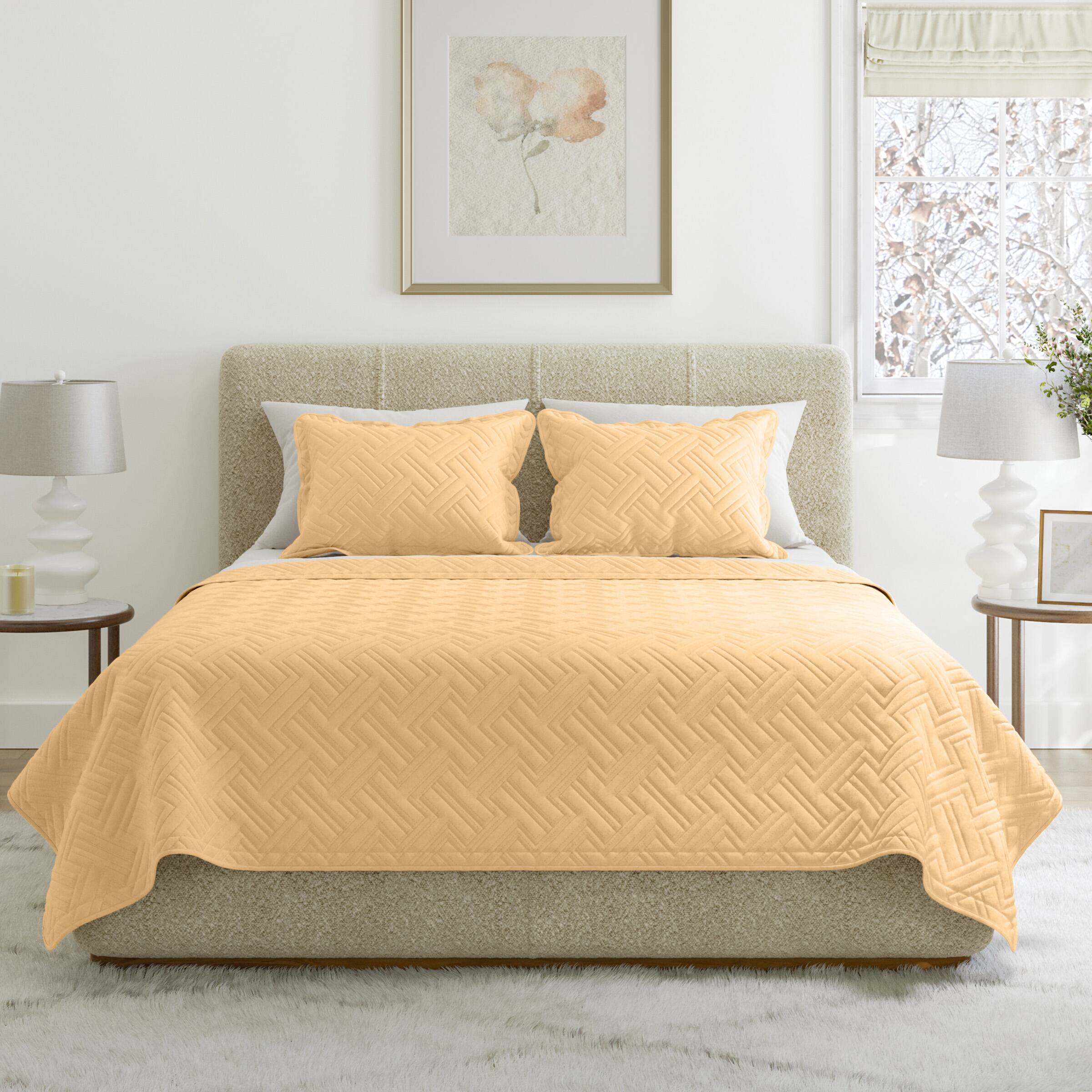 Left. Lavish Home - 2PC Twin Quilt Set with Sham - Mustard Yellow.