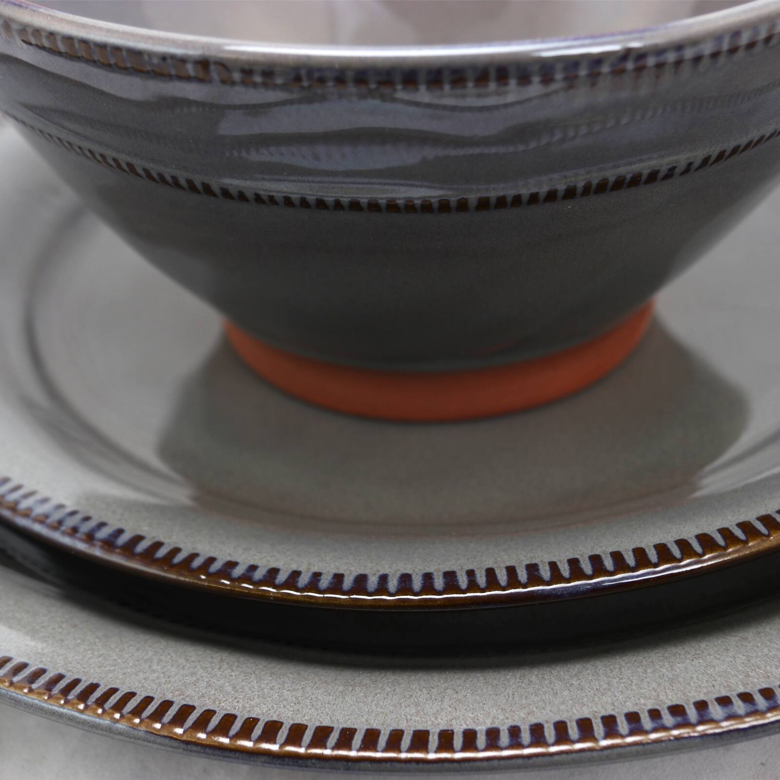 Alt View 3. Gibson - Gibson Elite Terranea 12 Piece Dinnerware Set in Grey - Gray.