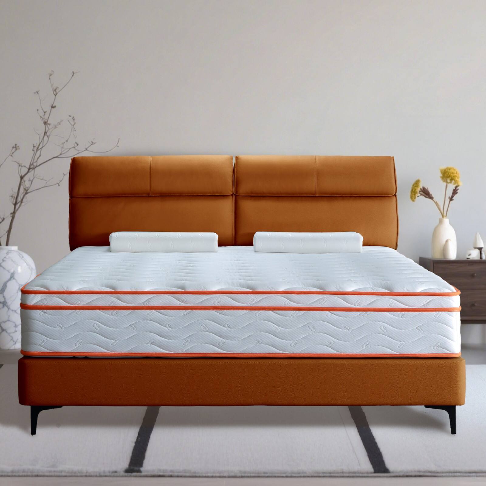 Alt View 1. Glintex - 12 In King Hybrid Mattress，Medium Firm，Back & Lumbar Support,Individual Pocket Spring，Motion Isolation & Pressure Relief - Milk White.