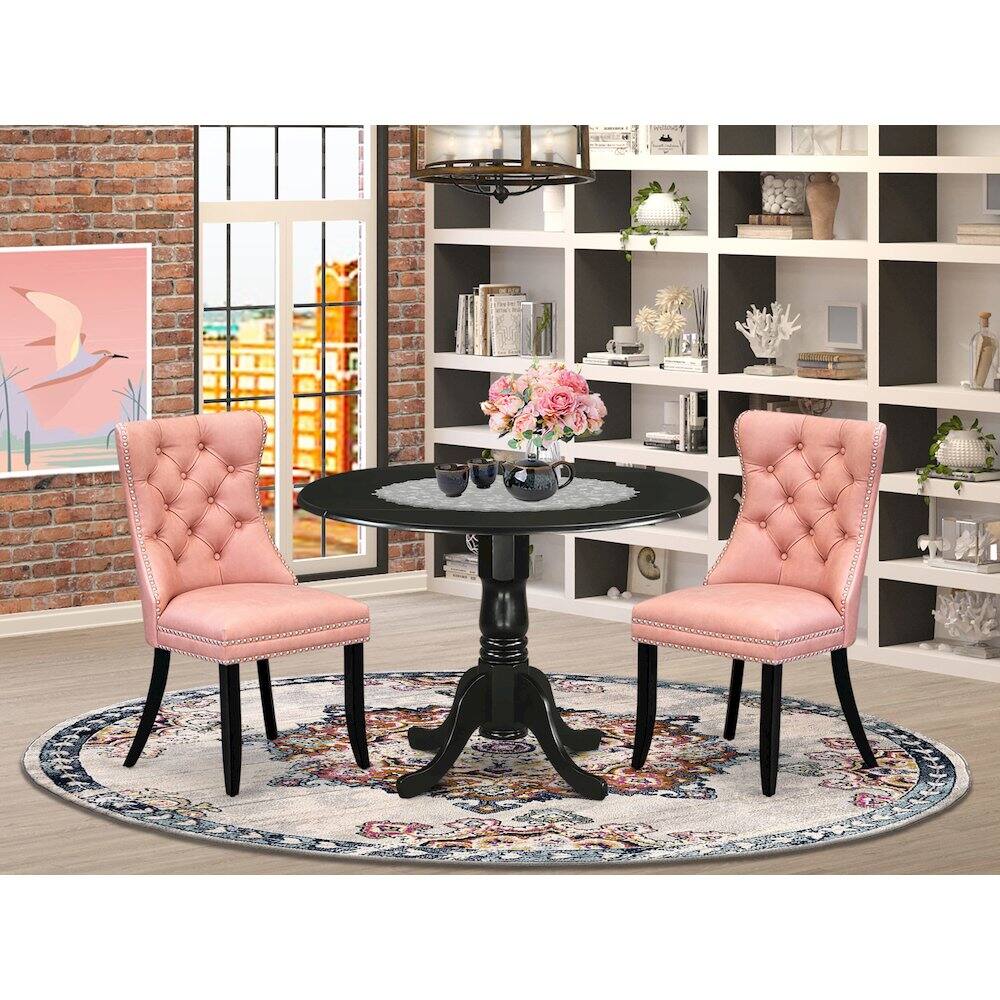 Alt View 9. East West Furniture - 3 Piece Kitchen Table & Chairs Set - Black.