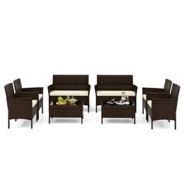 Kadyn - 4 Piece Patio Rattan Conversation Set, Small Patio Conversation Furniture Set with Cozy Seat Cushions - Beige