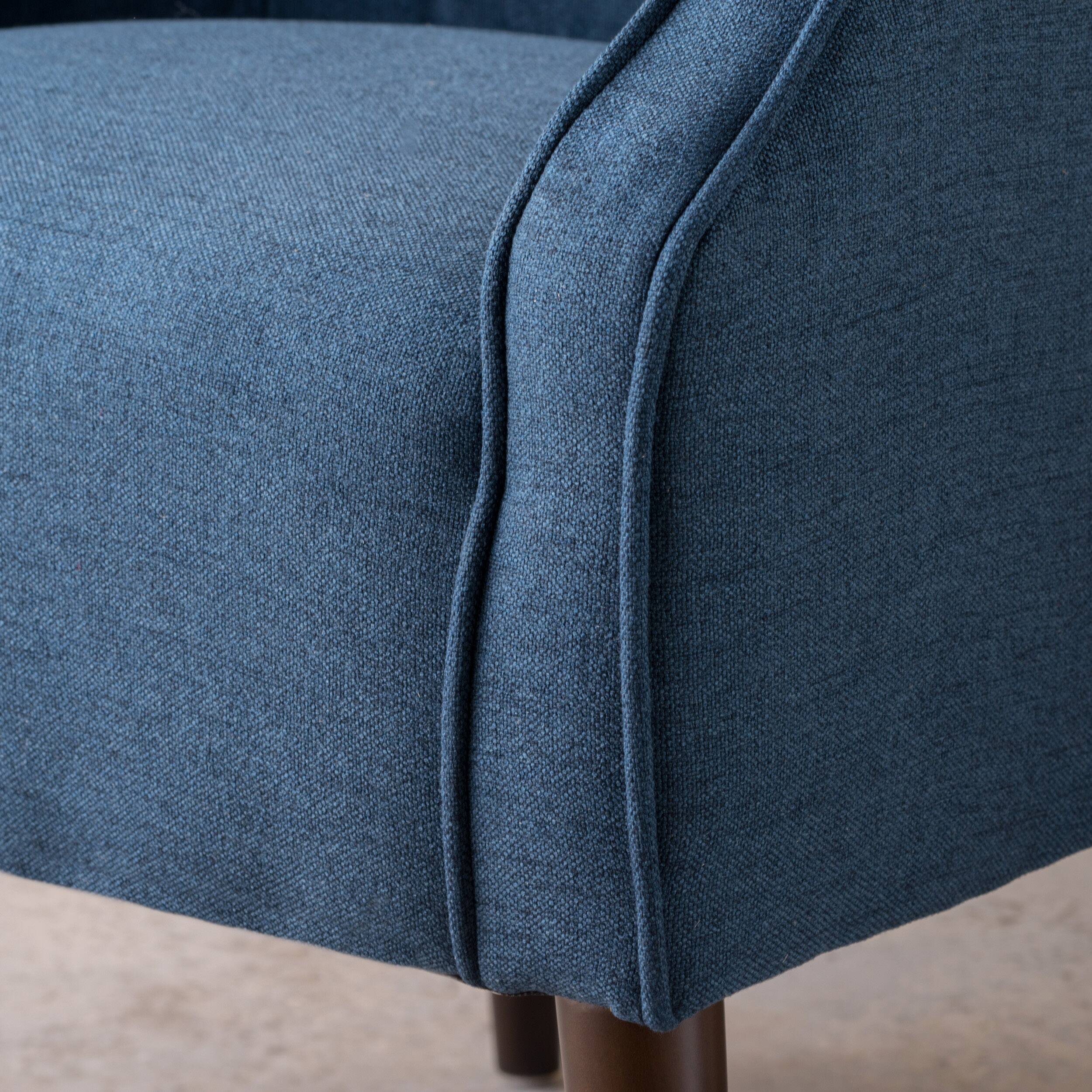 Left. APRILSOUL - Contemporary Upholstered Club Chair with Button Tufting in Navy Blue Fabric and Birch Wood Legs - Navy.