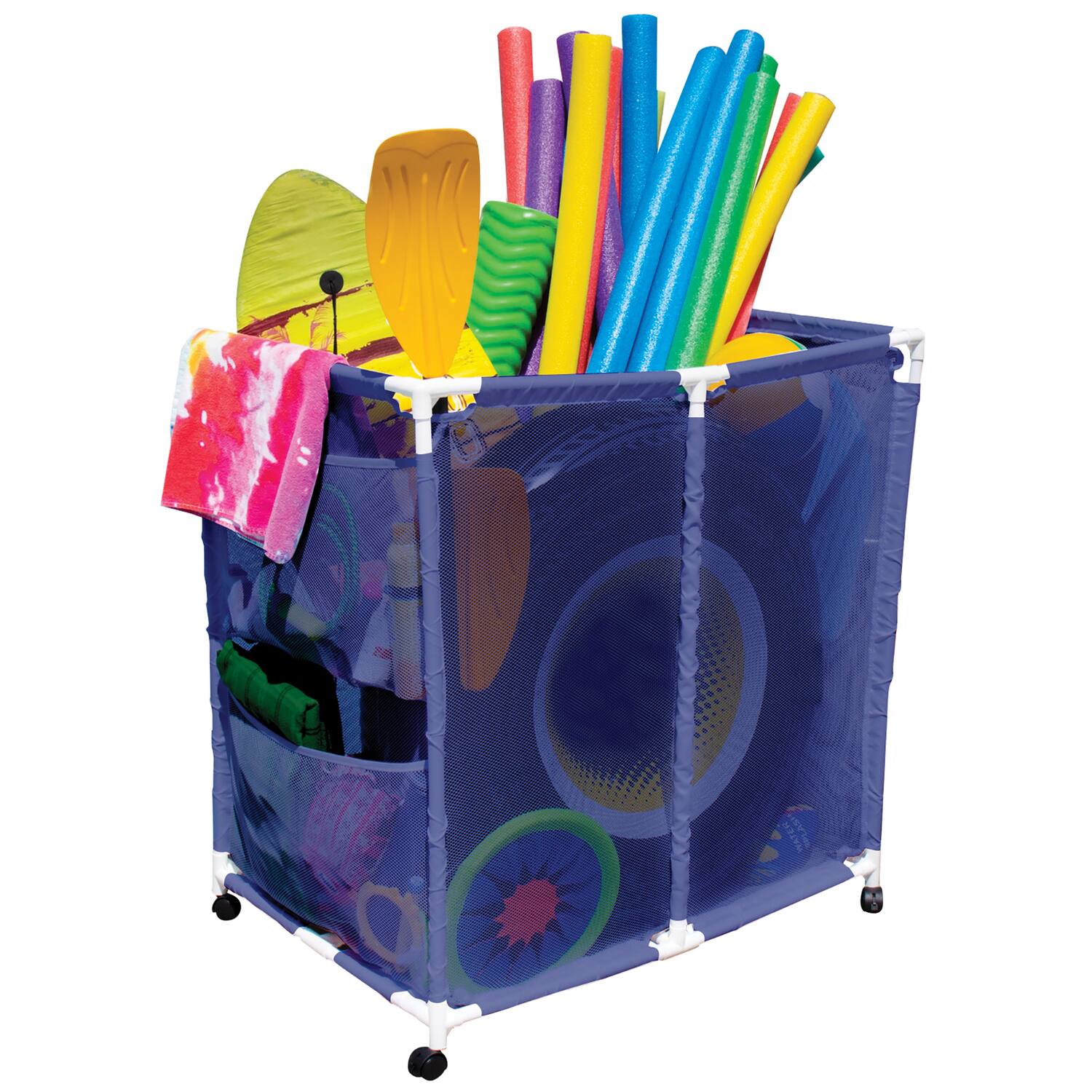 Alt View 5. Pool Bins - Pool Storage Mesh Rolling Organizer, Extra Large, 35" x 25.4" x 37.5", PB-L300.