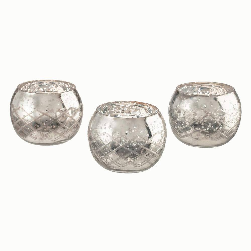 Front. Amber Sporting Goods - Champagne Etched Diamond Handmade Glass Votive Candle Holders for Wedding & Home Décor (Set of 3, Large).