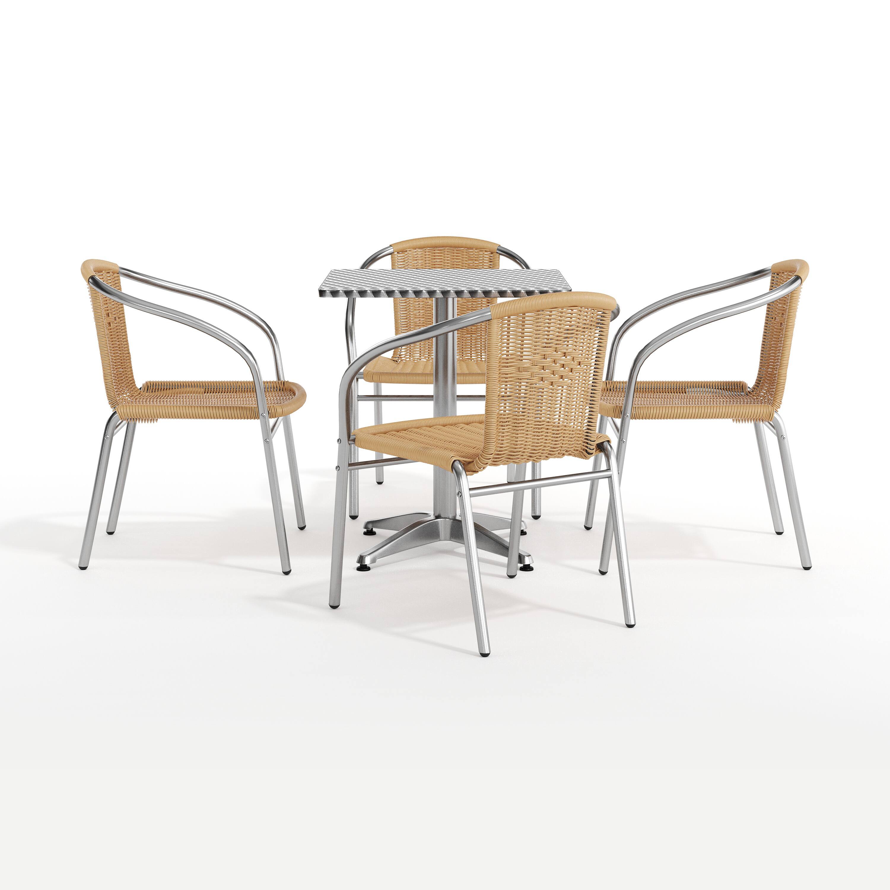 Alt View 10. Emma + Oliver - 23.5" Square Aluminum Garden Patio Table Set with 4 Rattan Chairs - Beige.