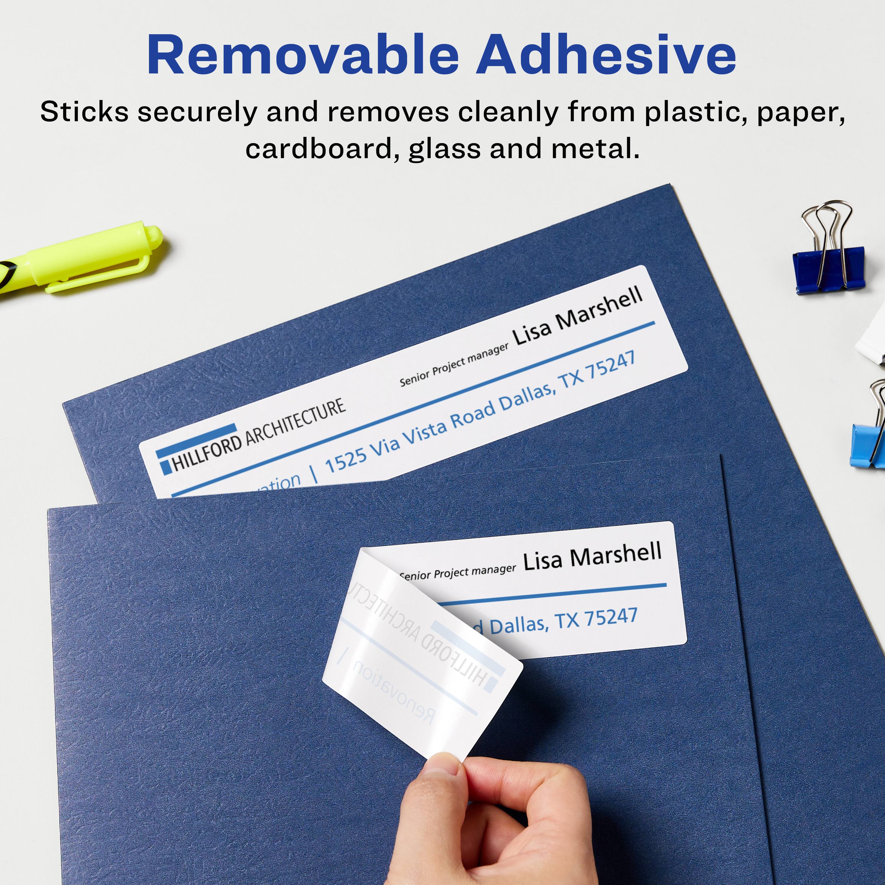 Removable Adhesive  
Sticks securely and removes cleanly from plastic, paper, cardboard, glass, and metal.

Lisa Marshell  
Senior Project Manager  
HILLFORD ARCHITECTURE  
1525 Via Vista Road  
Dallas, TX 75247