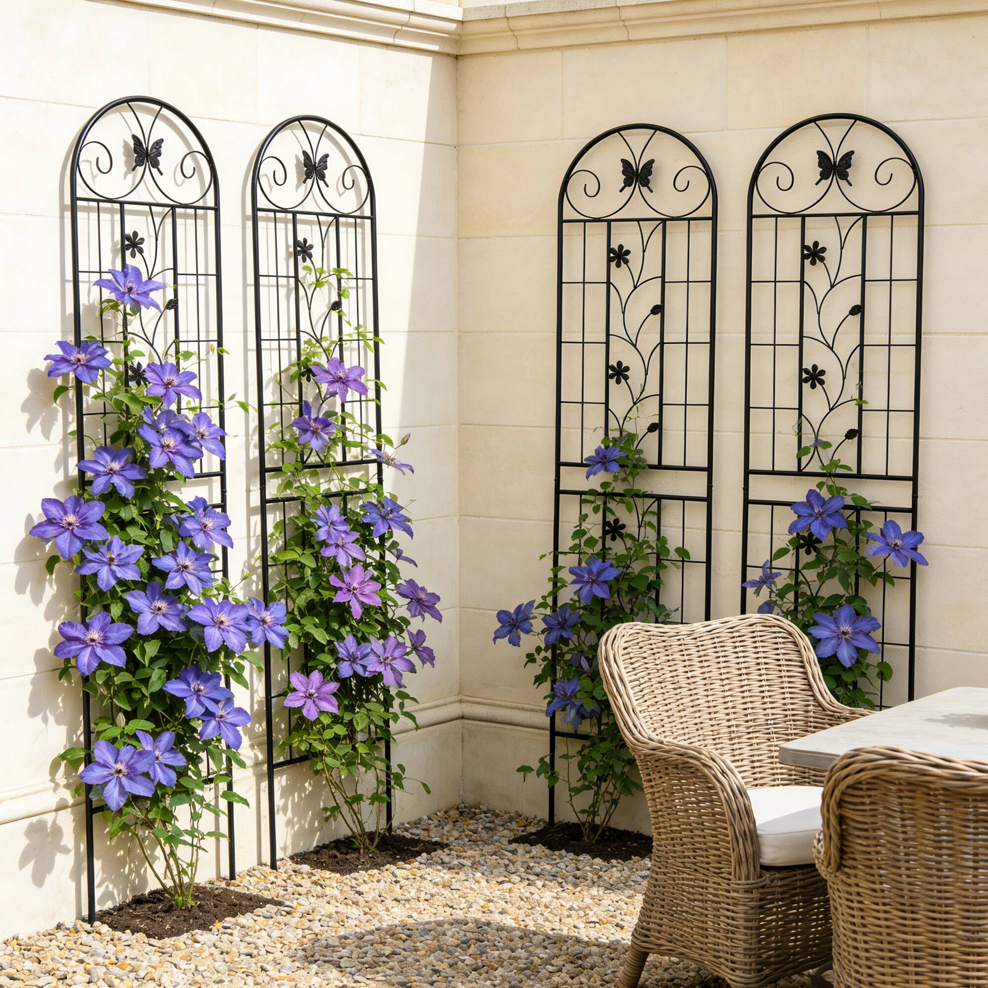 Angle. Loheer - 2 Pack Metal Garden Trellis 7.2 ft x 1.6 ft Rustproof Plant Support - Black.