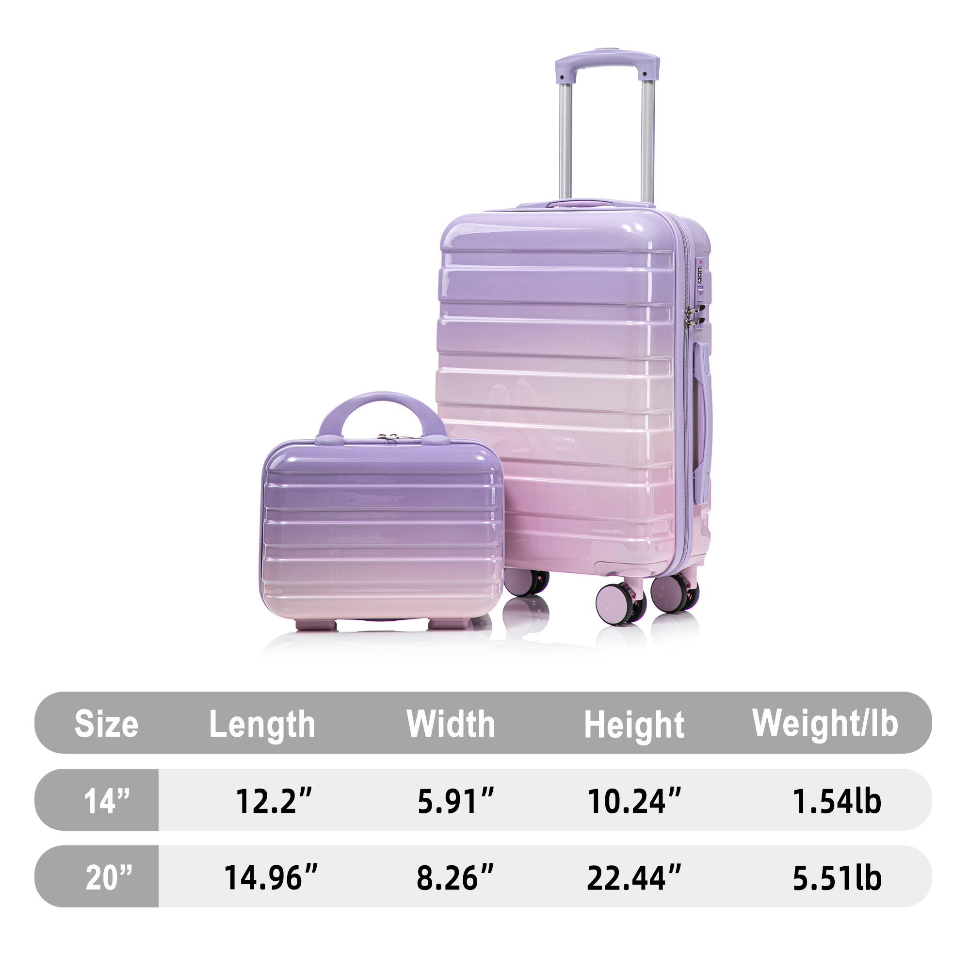 Size | Length | Width | Height | Weight/lb
---|---|---|---|---
14" | 12.2" | 5.91" | 10.24" | 1.54lb
20" | 14.96" | 8.26" | 22.44" | 5.51lb
