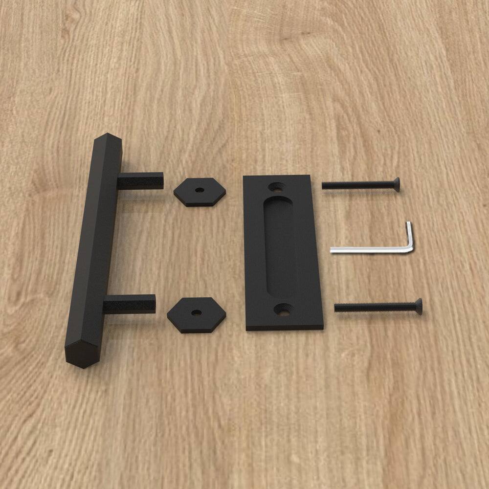 Alt View 4. Boyel Living - 10 in. Black Hexagon Pull and Flush Sliding Barn Door Handle Set - Black.