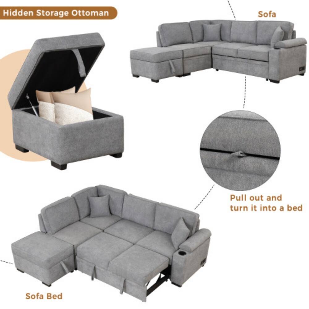 Hidden Storage Ottoman  
Sofa  
Pull out and turn it into a bed  
Sofa Bed