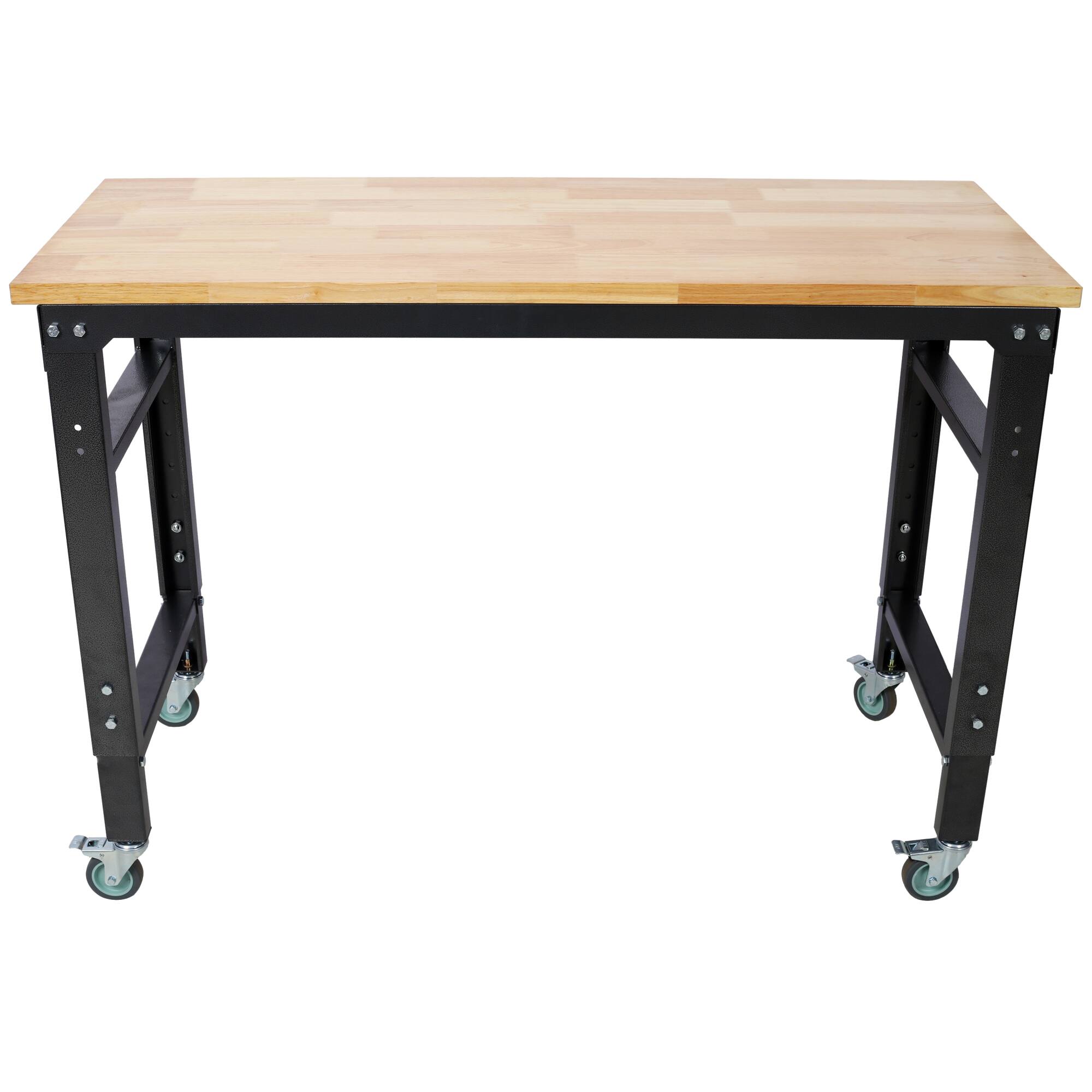 Alt View 1. GOODSILO - Adjustable Height Rolling Workbench with Durable Rubber Wood Top and Steel Frame for Garage and Workshop Use - Dark Gray,Wood.