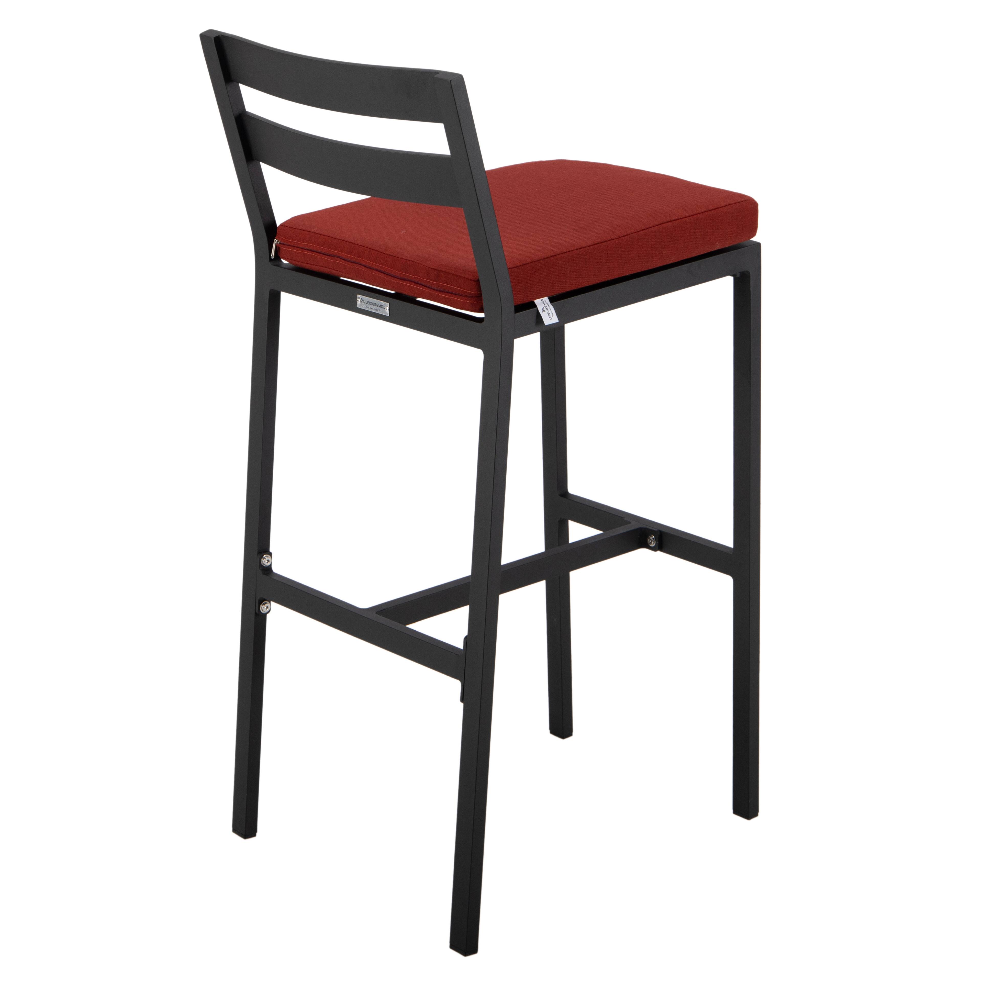 Alt View 5. LeisureMod - Chelsea Outdoor Patio Bar Stool, Weather Resistant Aluminum Counter Chair with Olefin Cushion - Cherry.