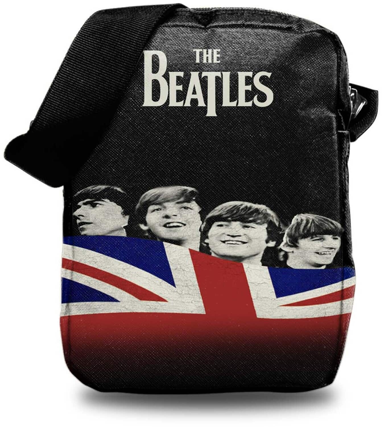 PopMarket - The Beatles - Rocksax - The Beatles - Let It Be Flag Logo - Crossbody Bag with Stash Pockets (Black) - Multicolor