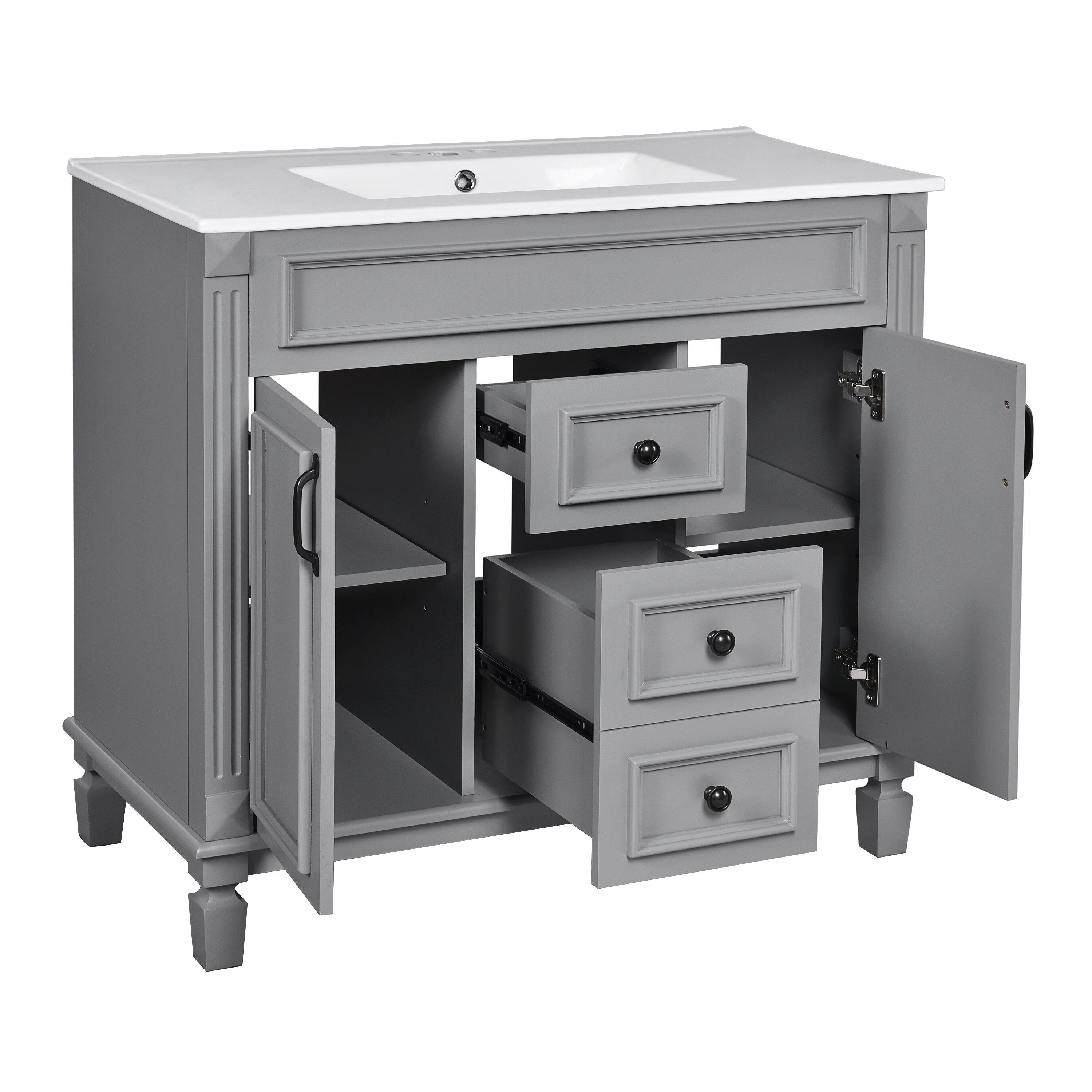 Alt View 9. Boyel Living - 36 Inch Bathroom Vanity with Ceramic Sink 2 Doors 2 Drawers Grey - Gray.