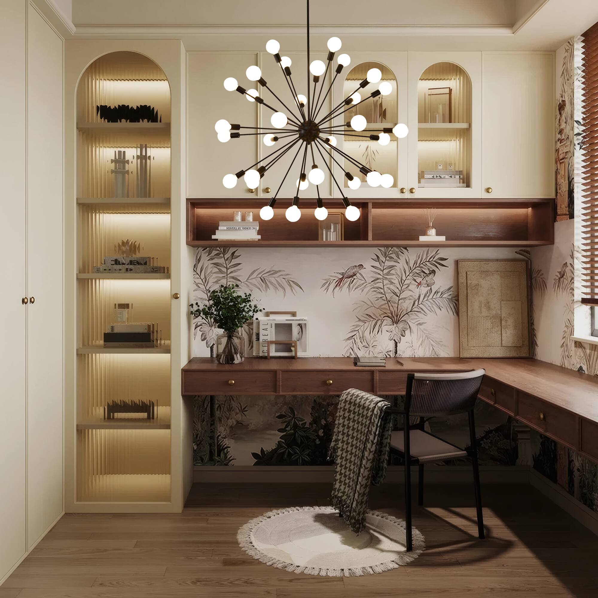 Alt View 2. RYHNUYNE - 32-Light Sputnik Chandelier 47 Inch Large Mid Century Modern Pendant Light Adjustable Height Vintage Ceiling Fixture.