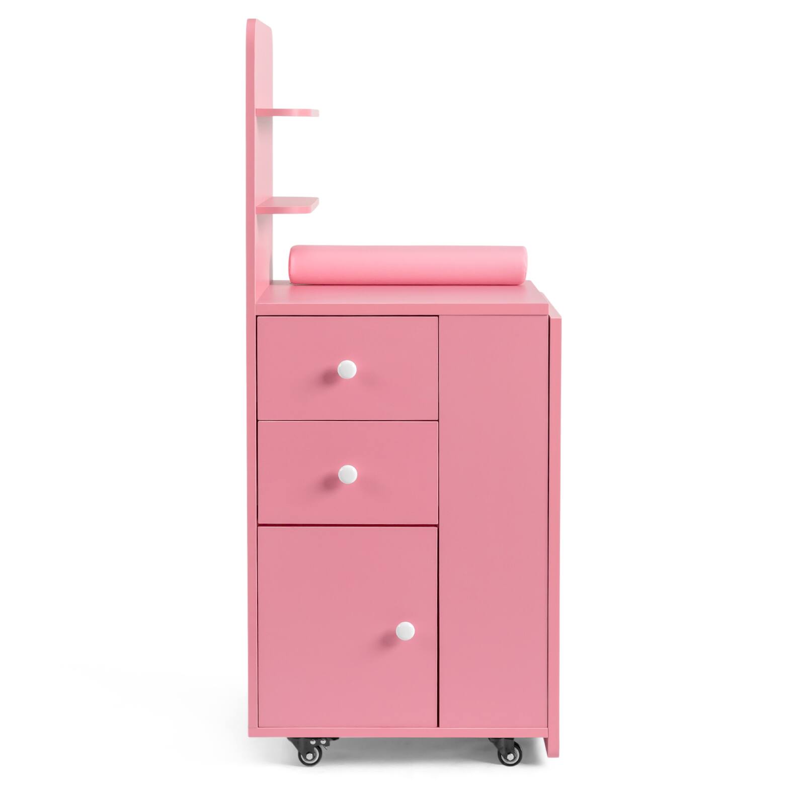 Back. Winado - Foldable Manicure Table for Nail Tech, Nail Desk Station Makeup Storage Table with Dust Collector & Drawers & Cabinet - Pink.