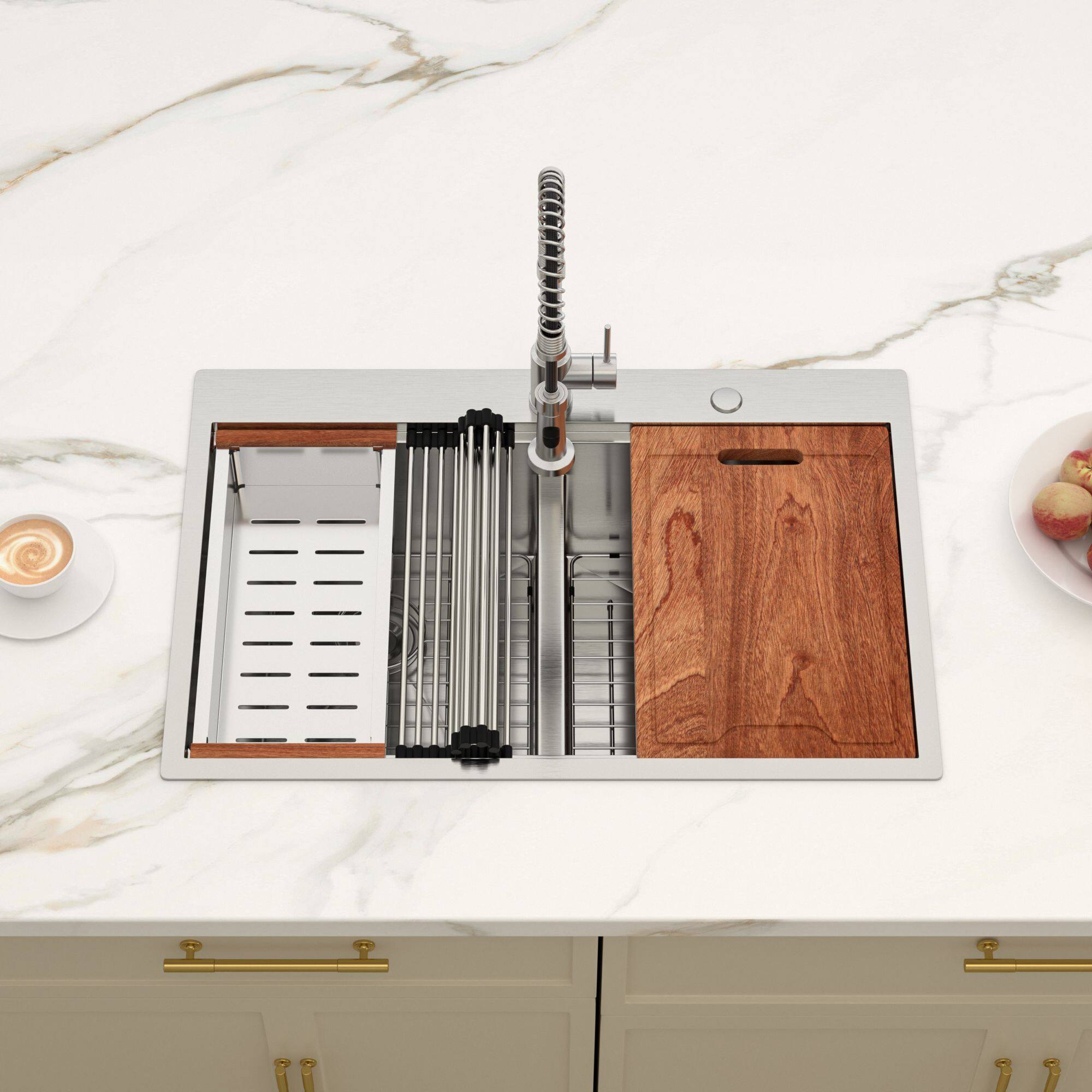 Alt View 1. Lordear - 36"x 22" x 10" Double Bowl (50/50)Topmount Drop in Kitchen Sink 16 Gauge with Two 10" Deep Basin - Stainless steel.