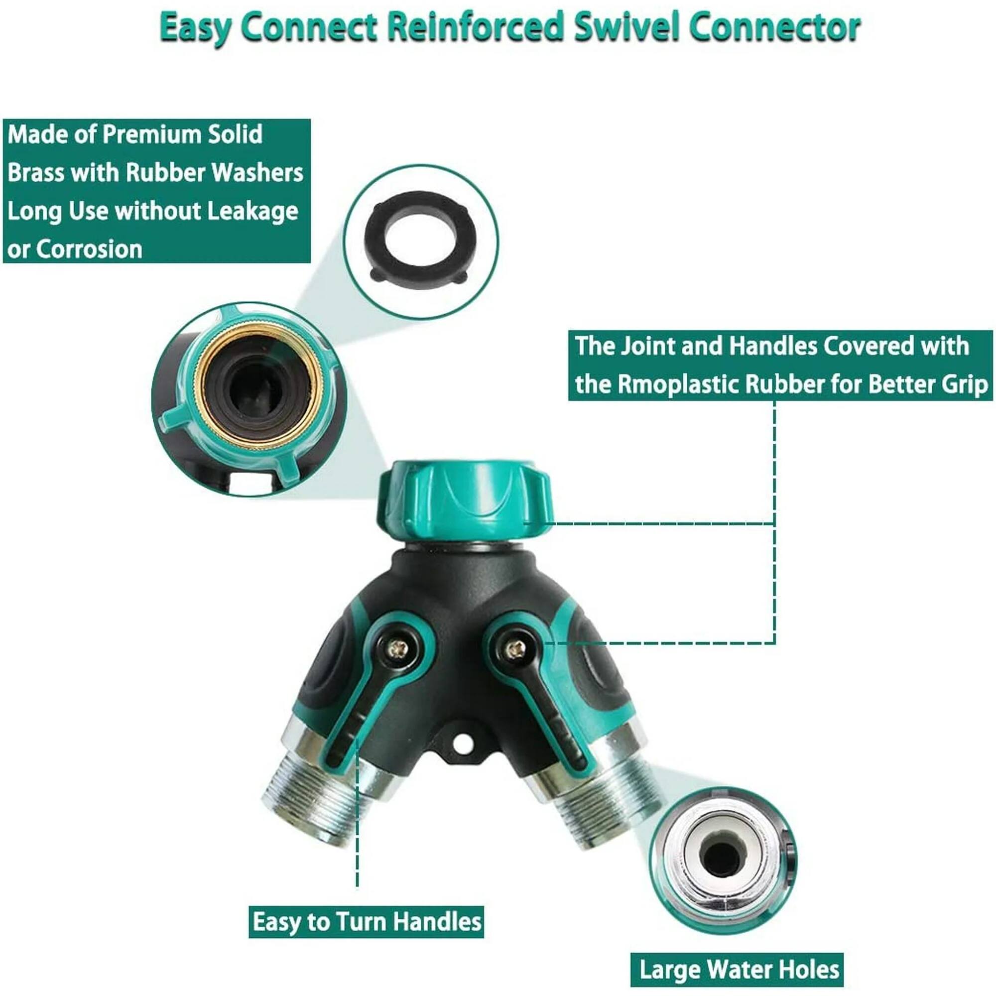 Easy Connect Reinforced Swivel Connector

- Made of Premium Solid Brass with Rubber Washers
- Long Use without Leakage or Corrosion
- The Joint and Handles Covered with the Rmoplastic Rubber for Better Grip
- Easy to Turn Handles
- Large Water Holes