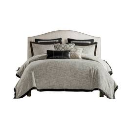 Gracie Mills - Garrett Back Print Long Fur to Solid Mink Comforter Set - Gray