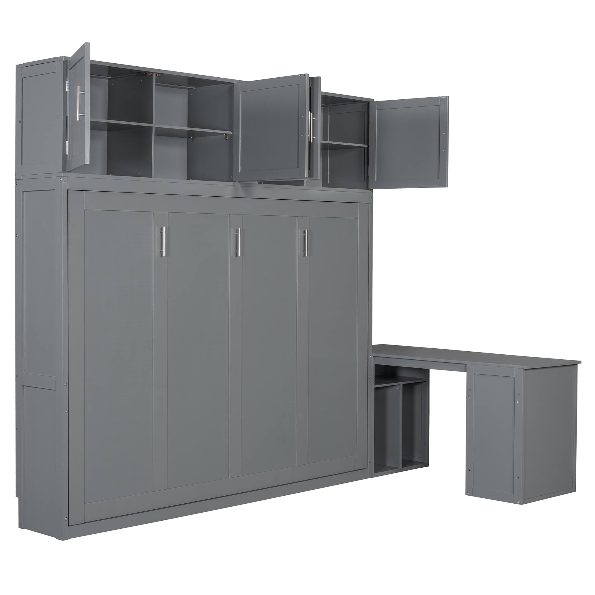 Alt View 5. Tiramisubest - Queen Size Gray Wood Murphy Bed with Desk & Storage - Gray.