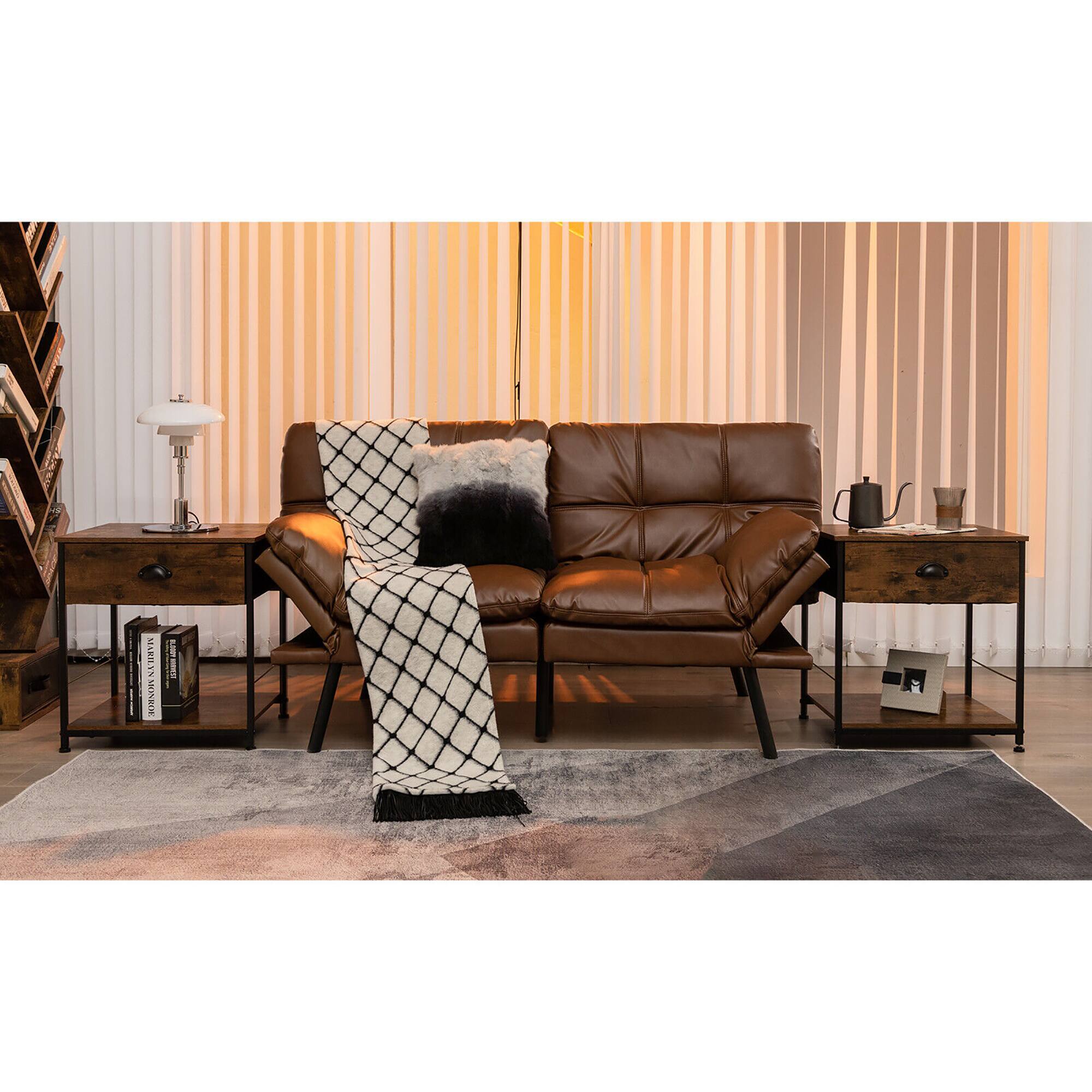 Alt View 4. Gymax - Gymax 2PCS 2-tier Nightstand Bedside End Sofa Coffee Table Bedroom Living Room - Industrial Brown.