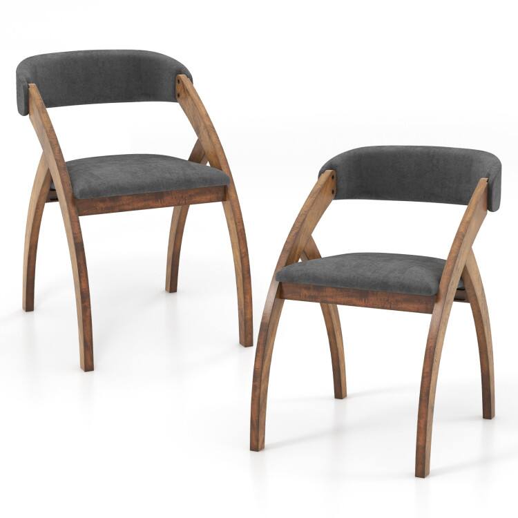 Front. SlickBlue - Set of 2 Dining Chairs with Padded Cushion and Curved Back for Living Room - Walnut.