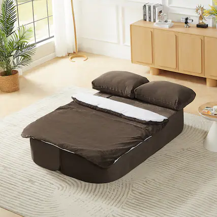 Front. GOODSILO - Modern Convertible Sleeper Sofa with Folding Futon Design for Compact Living Spaces and Guest Accommodations - Dark Brown.