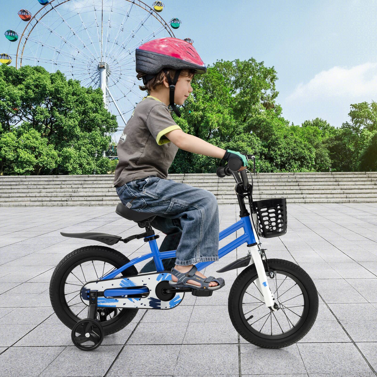 Alt View 1. Costway - Costway 14" Kid's Bike with Removable Training Wheels & Basket for 3-5 Years Old - Skyblue.