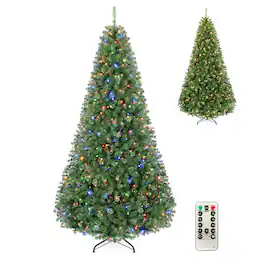 Costway - 8 FT Pre-Lit Artificial Christmas Tree with 1605 Dense Branch Tips, 600 LED Lights - Green